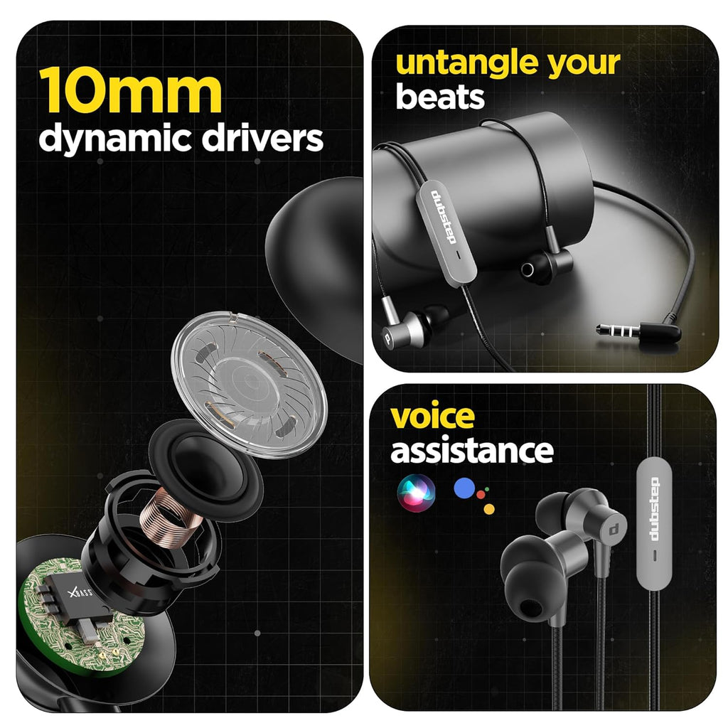 Dubstep Squad M7 with X-Bass Technology, 10mm Dynamic Drivers, Mobile/Laptop Compatible, 3.5 mm Audio Jack, in-Ear Wired Headphones with Mic - Grey