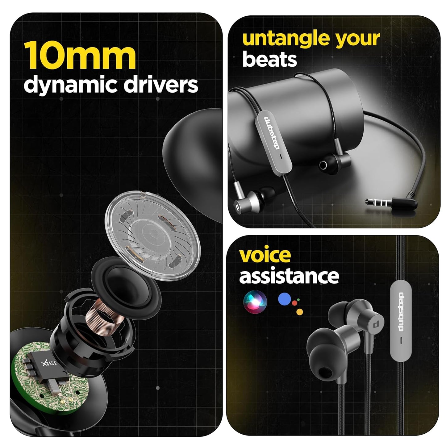 Dubstep Squad M7 with X-Bass Technology, 10mm Dynamic Drivers, Mobile/Laptop Compatible, 3.5 mm Audio Jack, in-Ear Wired Headphones with Mic - Grey