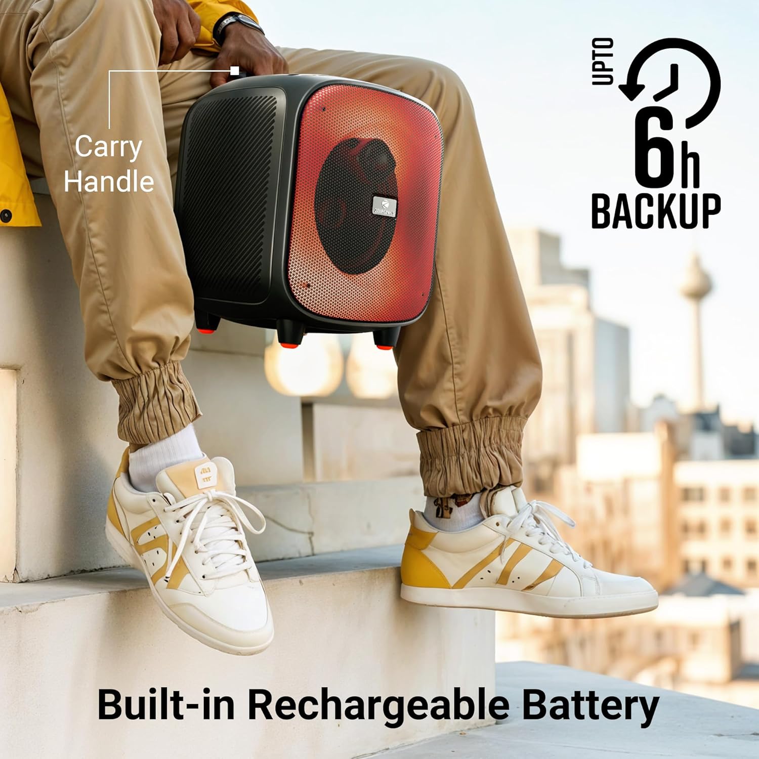 ZEBRONICS Sound Feast 800,Portable Party Bluetooth Speaker,55 Watts,6 Hours Playback,6.5 inch Powerful Driver,Wireless MIC,Karaoke,Mobile Holder,RGB,TWS | USB | AUX | 6.3mm MIC,Deep Bass,Black