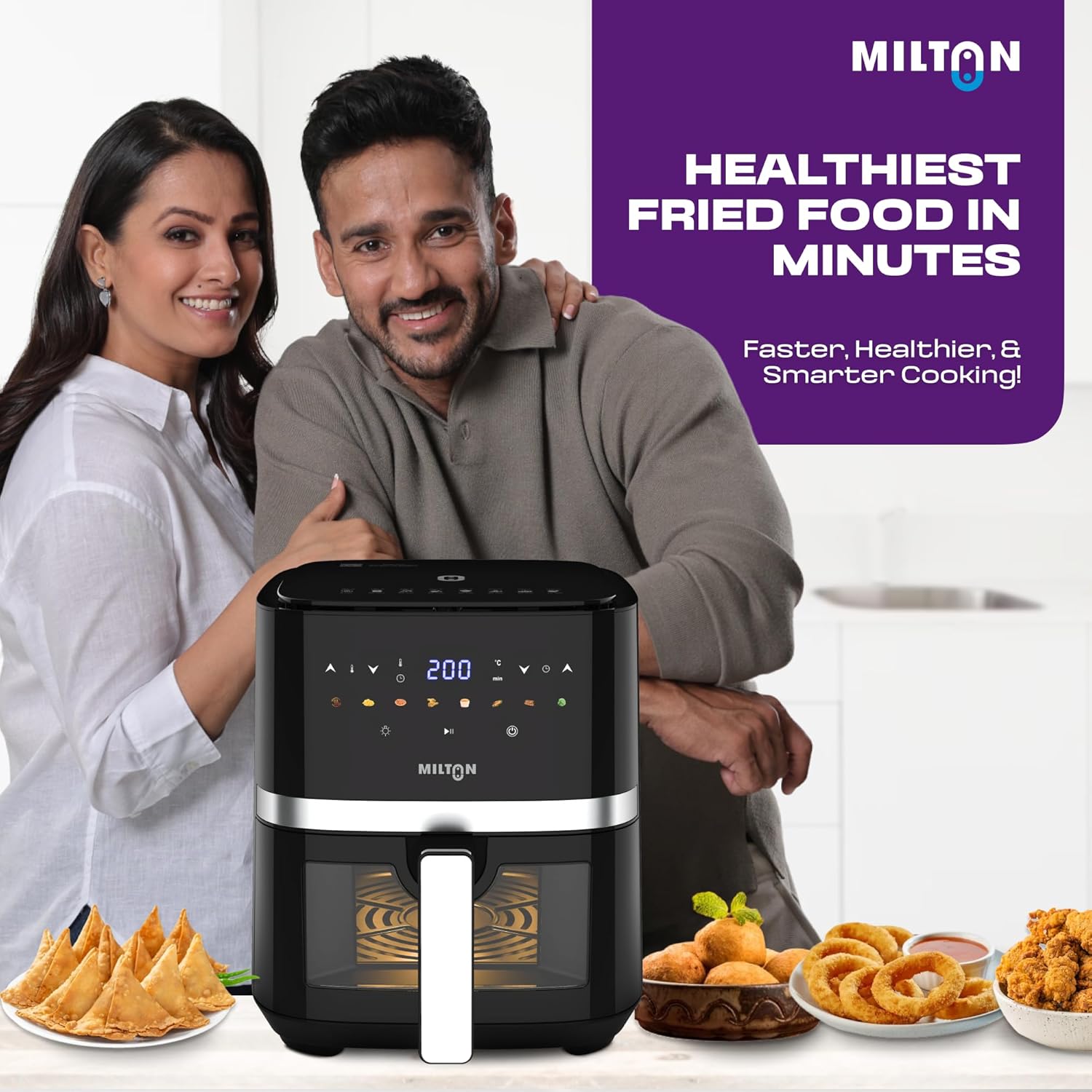 Milton Rapid Digital Air Fryer 5L | 1450W | 360° High Speed Air Circulation | Up to 90% Less Oil Usage | 8 Preset Menus | Touch Control Panel & Digital Display | Auto Shut-Off | 1 Year Warranty
