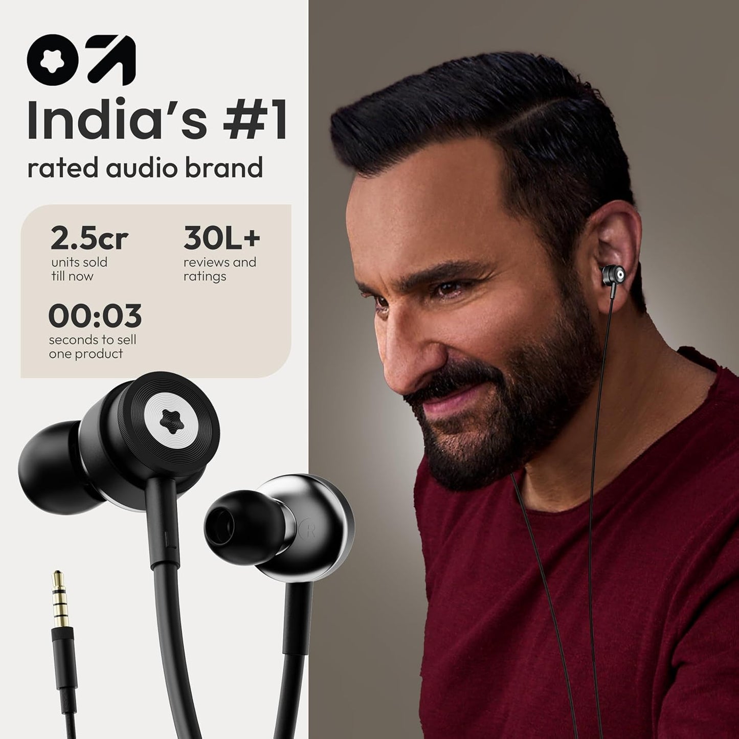 Boult XO Black Wired Earphones with 3.5mm Jack, Extra Bass, 10mm Dynamic Driver, Inline Control, IPX5 Water Resistant, HD Mic, Radial Finish, Earphones Wired Headphones with Mic Earphone