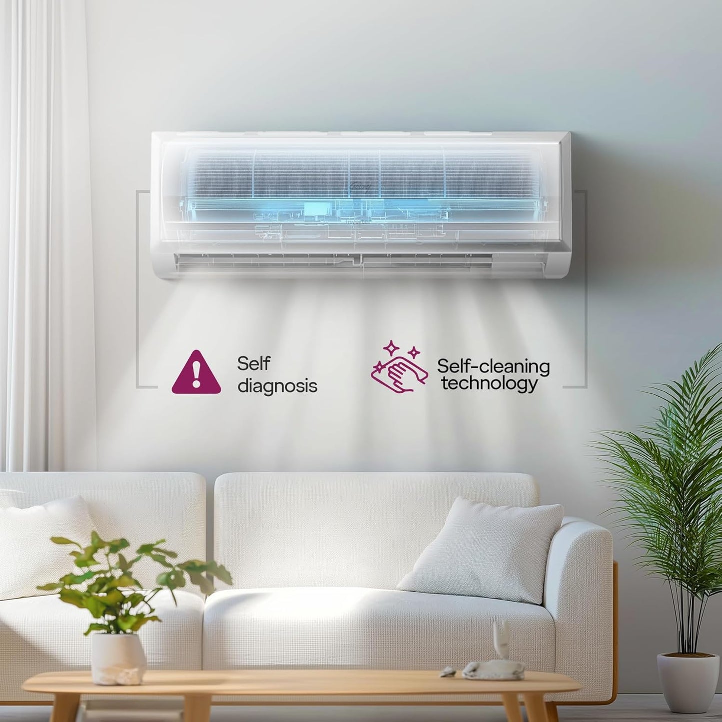 Godrej 1 Ton 3 Star, 5 Years Comprehensive Warranty, AI Powered, 5-In-1 Convertible Cooling, Inverter Split AC (Copper, 2025 Model, Heavy duty cooling at 52 °C, AC1T EI 12PINV3R32 WYQ 3S, White)