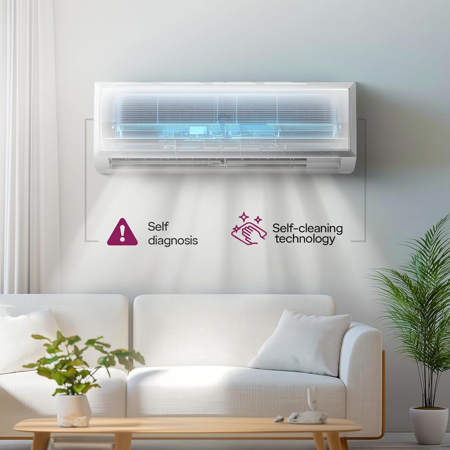 Godrej 1 Ton 3 Star, 5 Years Comprehensive Warranty, AI Powered, 5-In-1 Convertible Cooling, Inverter Split AC (Copper, 2025 Model, Heavy duty cooling at 52 °C, AC1T EI 12PINV3R32 WYQ 3S, White)