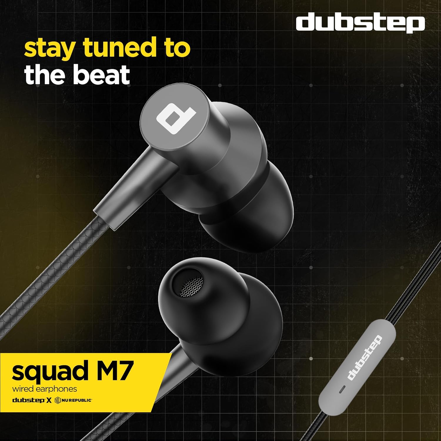 Dubstep Squad M7 with X-Bass Technology, 10mm Dynamic Drivers, Mobile/Laptop Compatible, 3.5 mm Audio Jack, in-Ear Wired Headphones with Mic - Grey