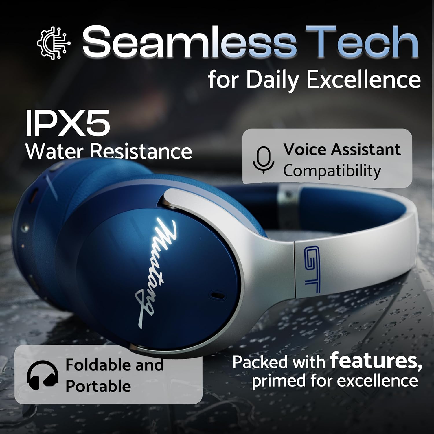 Boult GOBOULT X Mustang Q Over Ear Bluetooth Headphones with 70H Playtime, 40mm Bass Drivers, Zen ENC Mic, Type-C Fast Charging, 4 EQ Modes, Bluetooth 5.4, AUX Option, IPX5 Wireless Headphones