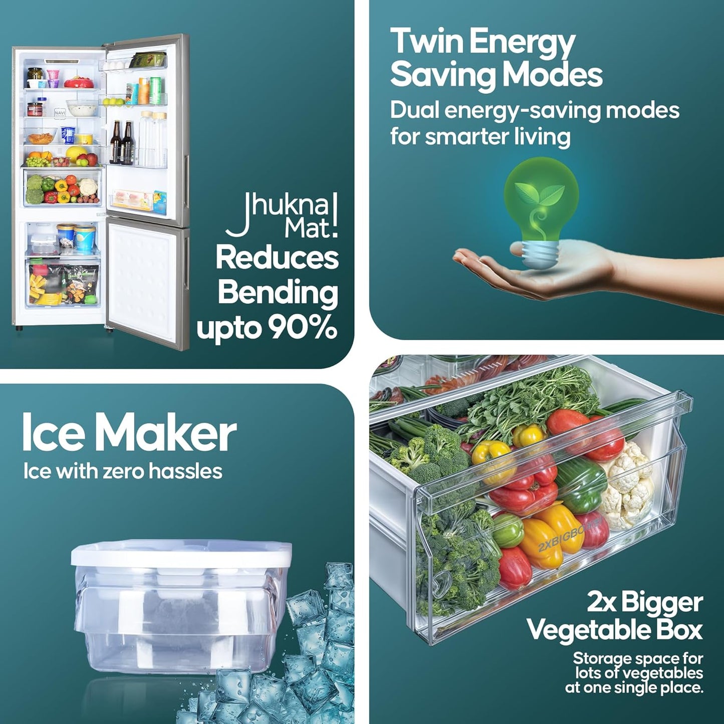 Haier 237 L, 2 Star, 8 In 1 Convertible, Frost Free Double Door Bottom Mount Refrigerator (HEB-242GS-P, Moon Silver)