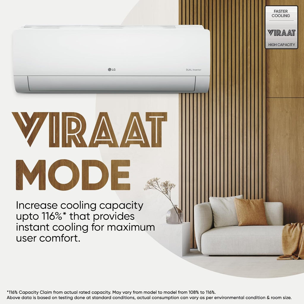 LG 1.5 Ton 5 Star DUAL Inverter Split AC (Copper, AI Convertible 6-in-1, VIRAAT Mode, Faster Cooling & Energy Saving, 4 Way Swing, HD Filter with Anti-Virus Protection, US-Q19YNZE, White)