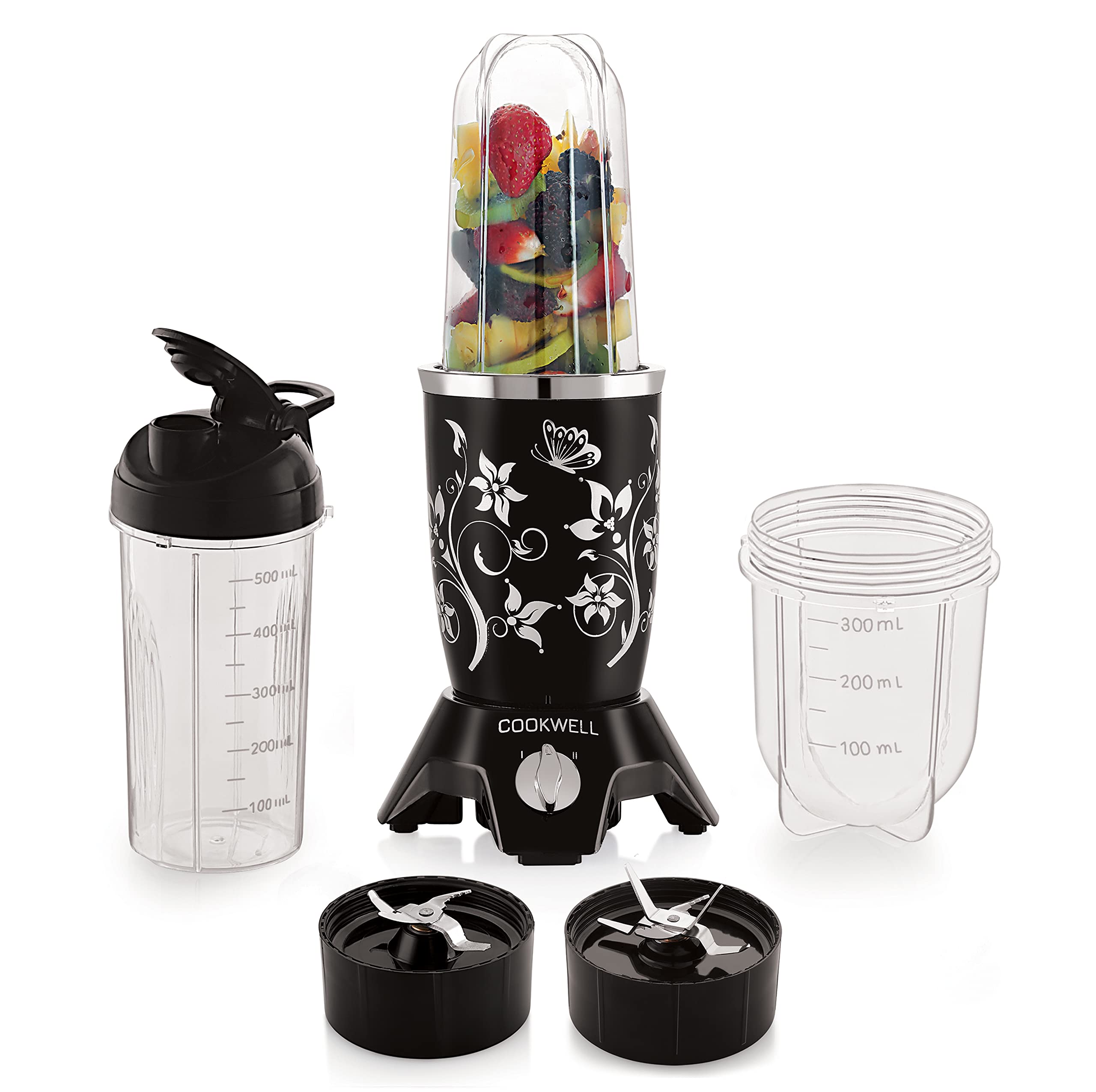 Cookwell Bullet Mixer Grinder (5 Jars, 3 Blades, Silver) - Copper, 600 Watts - 2 Year Warranty