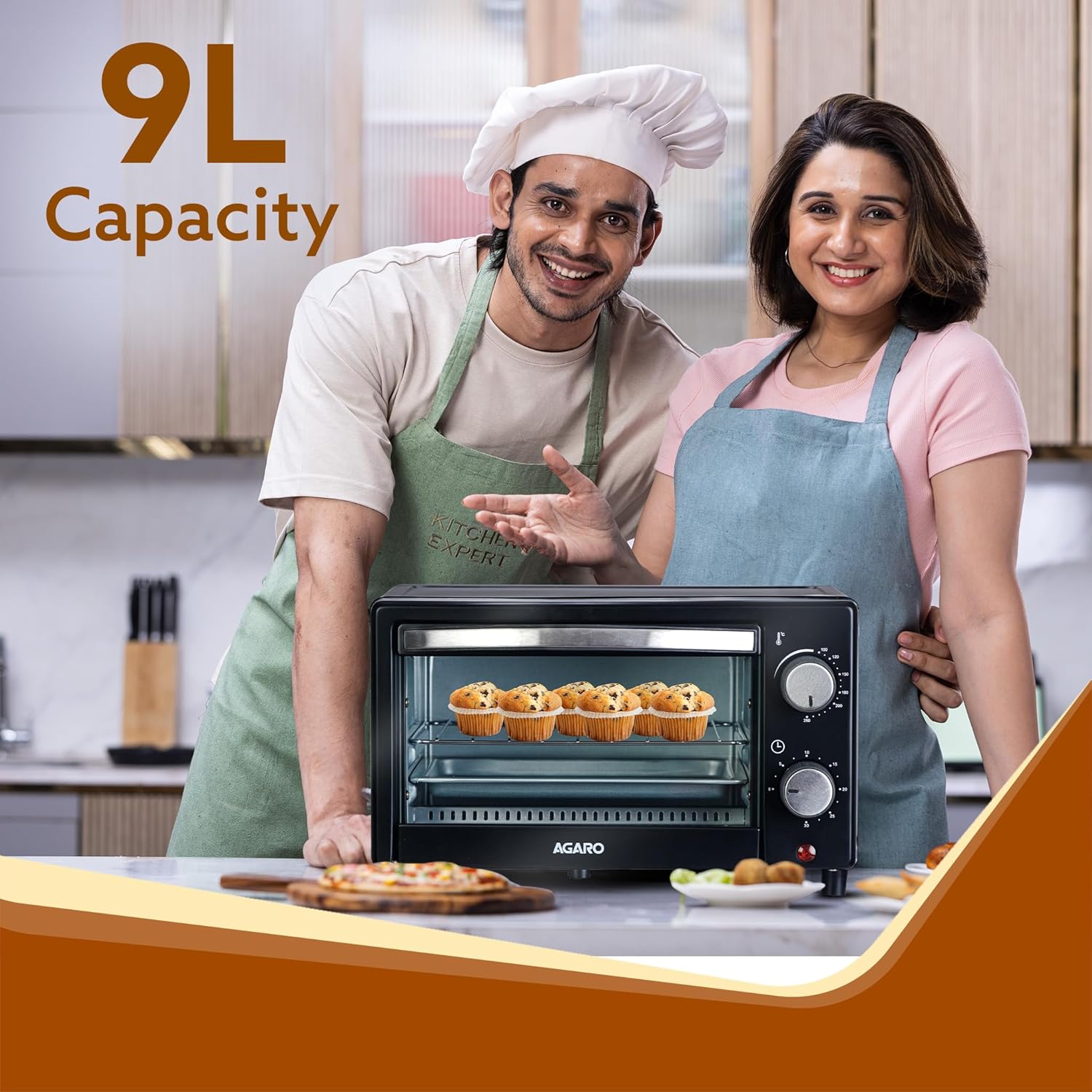 AGARO Marvel 9 Litre OTG, With Auto Shut-off, Timer Control, Heat Resistant Tempered Glass, Oven Toaster Griller for Cake Baking, Grilling, Toasting, OTG 800W (Black)