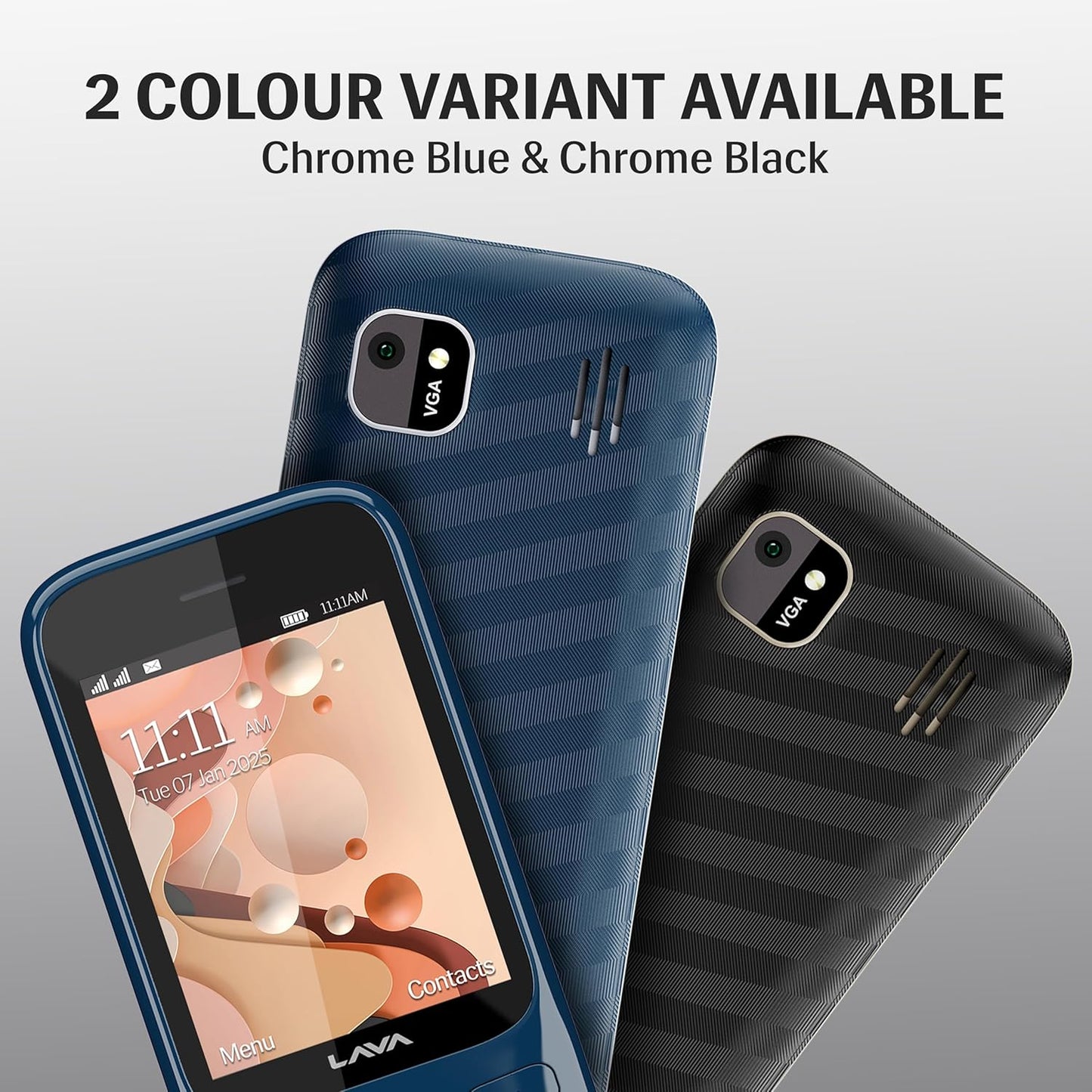 Lava Gem 2025 Dual Sim Keypad Phone (2.8" Display, Camera & Flash) | 2575mAh Smart AI Powerful Battery | Wireless FM & Recording | Stereo Speakers | Call Recording (Blue Chrome)