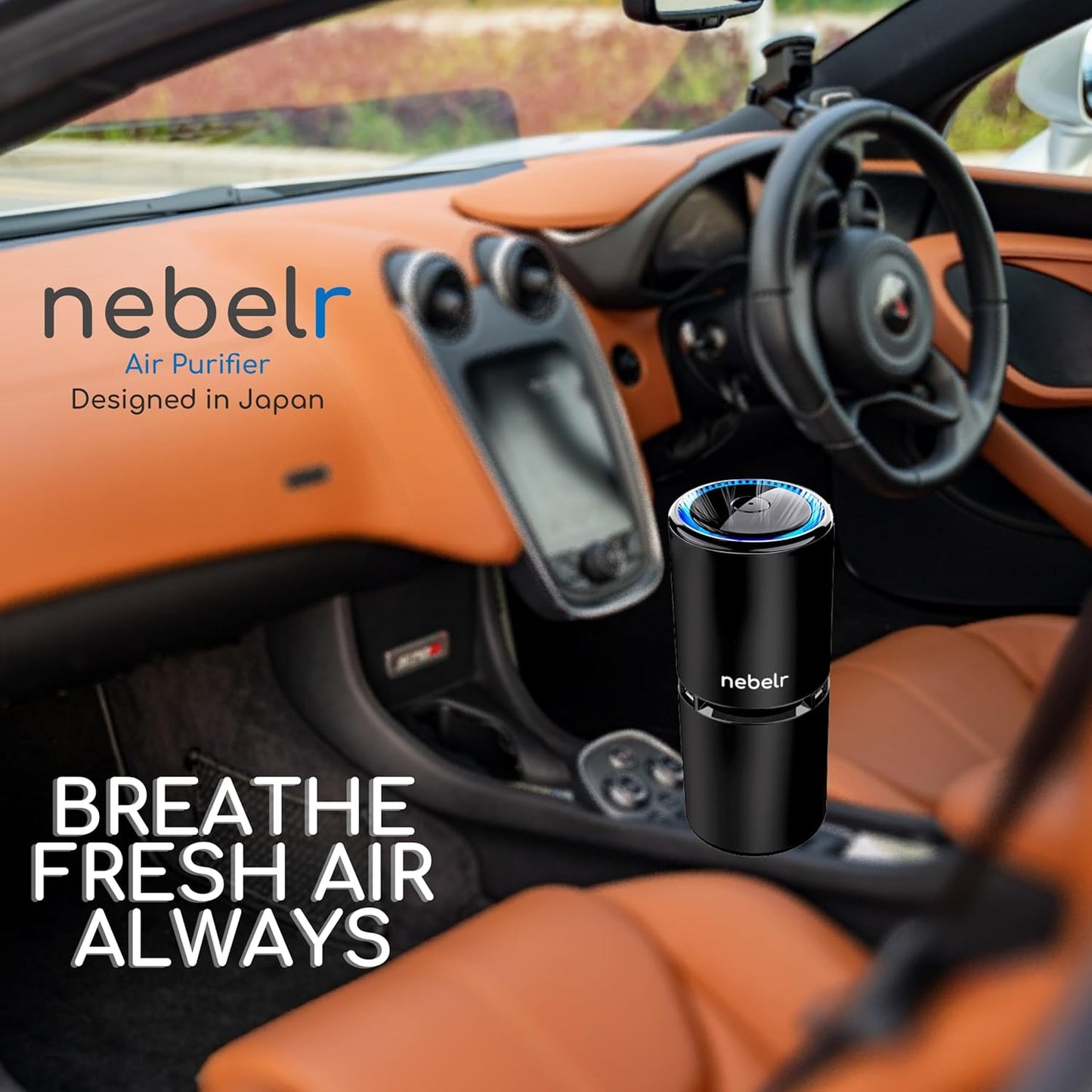 Nebelr Car Air Purifier Ionizer - Premium - Zero Filter - Alluminium - 10 Million Negative Ions - Kills 99.9% Viruses - Removes Dust - Portable - Designed in Japan - 2025 - USB C - with Car Charger