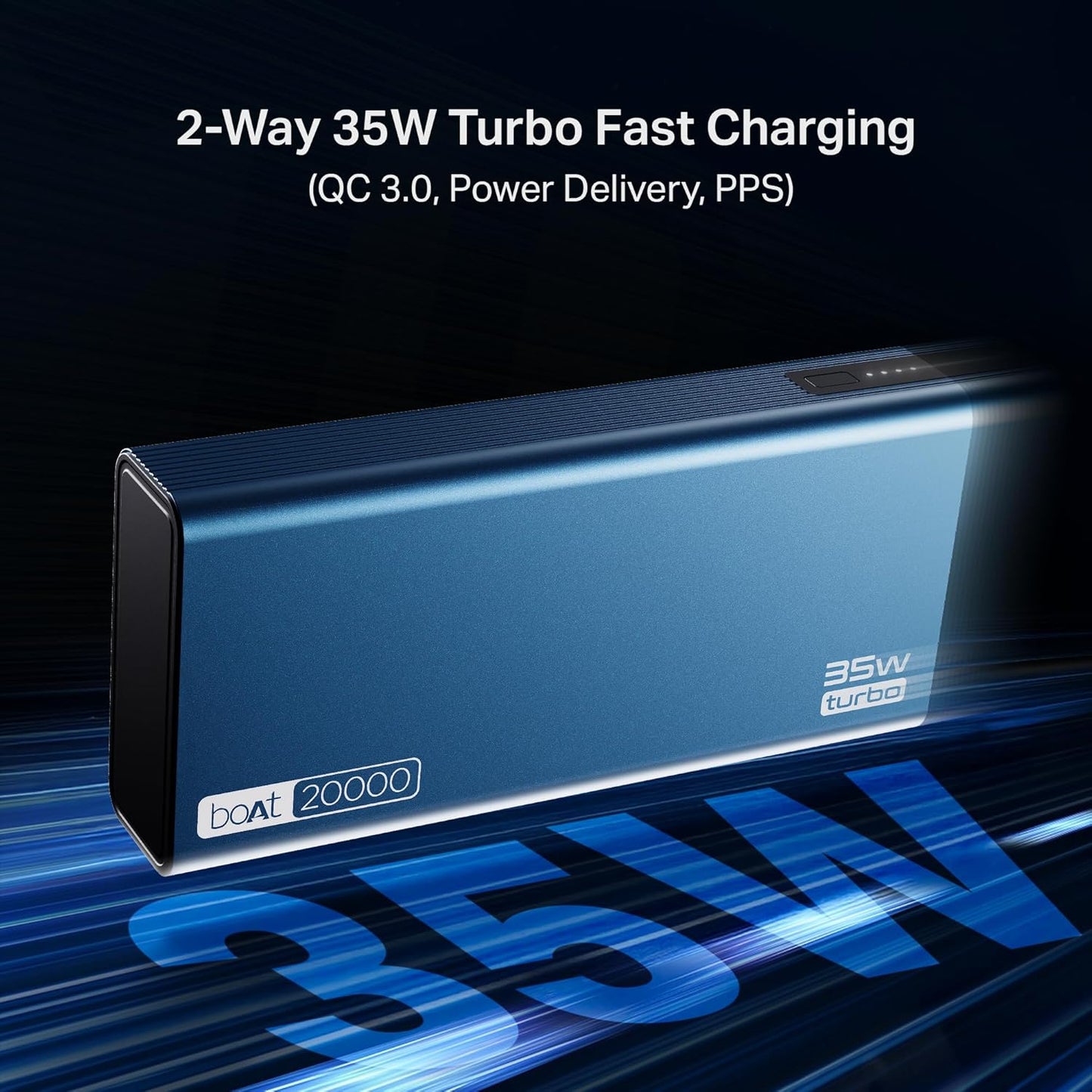 boAt Newly Launched PB435 Turbo 35W Power Bank with 20000mAh Battery, 35W 2-Way Super Fast Charging | 12-Layer Smart IC Protection | Triple Output & Dual Input in Sleek Aluminium Casing(Navy Blue)