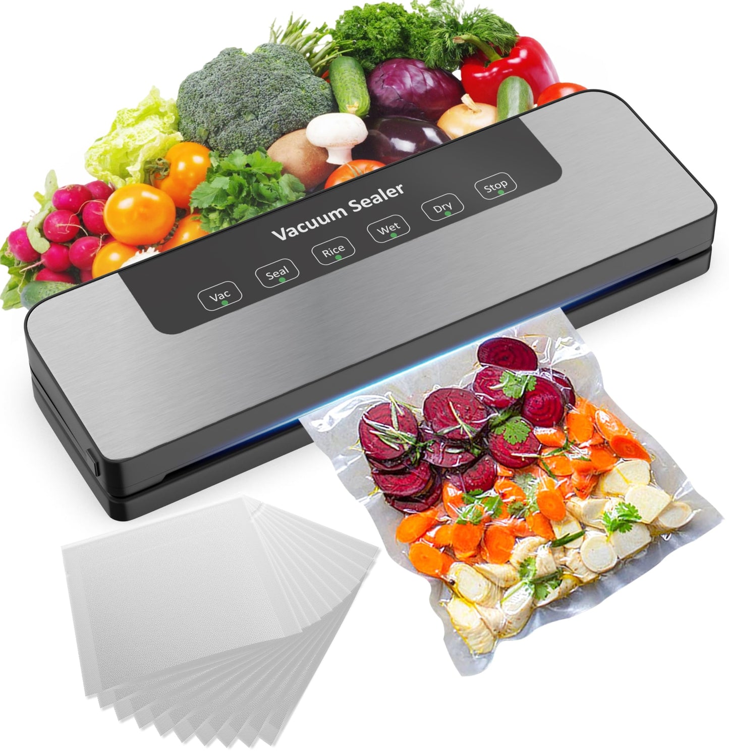 ENEM Vacuum Sealer Machine for Packing with Cutter, Sealing Machine for Food Packets, Automatic Dry & Wet Air Packet Sealer Machine,1 Year Warranty from enem, With Free 10 Vacuum Pouches