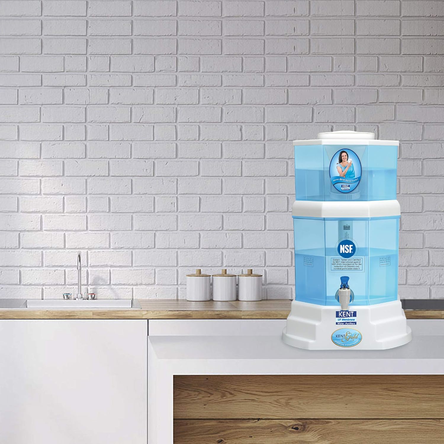 KENT Gold Gravity Water Purifier (11014) | UF Technology Based | Non-Electric & Chemical Free | Counter Top | 20L Storage | White