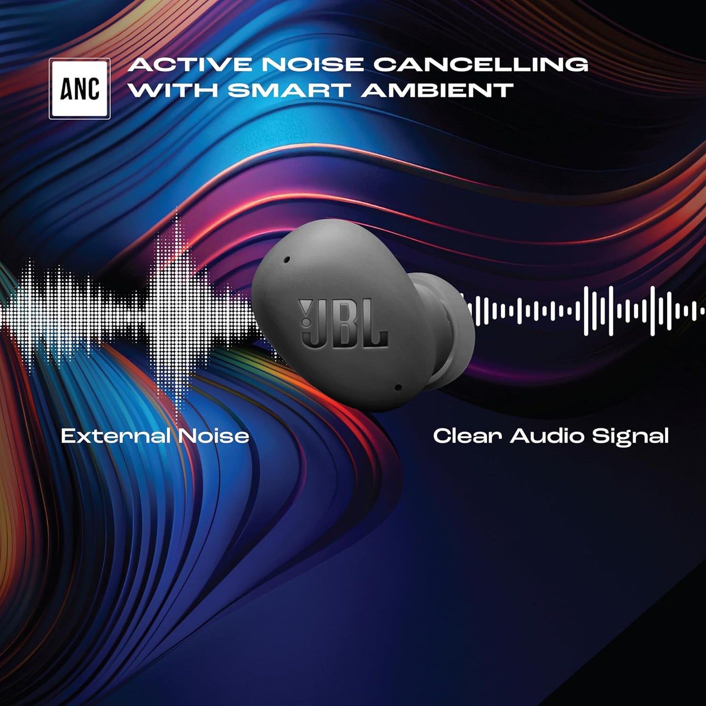 JBL Wave Buds 2 Ear Buds Wireless BluetoothV5.3, Active Noise Cancellation EarBuds,Multi Connect, App for Customized Extra Bass Eq, Relax Mode,Speed Charge, 40H Playback, Fast Pair, 4 Mics,IP54(Black)