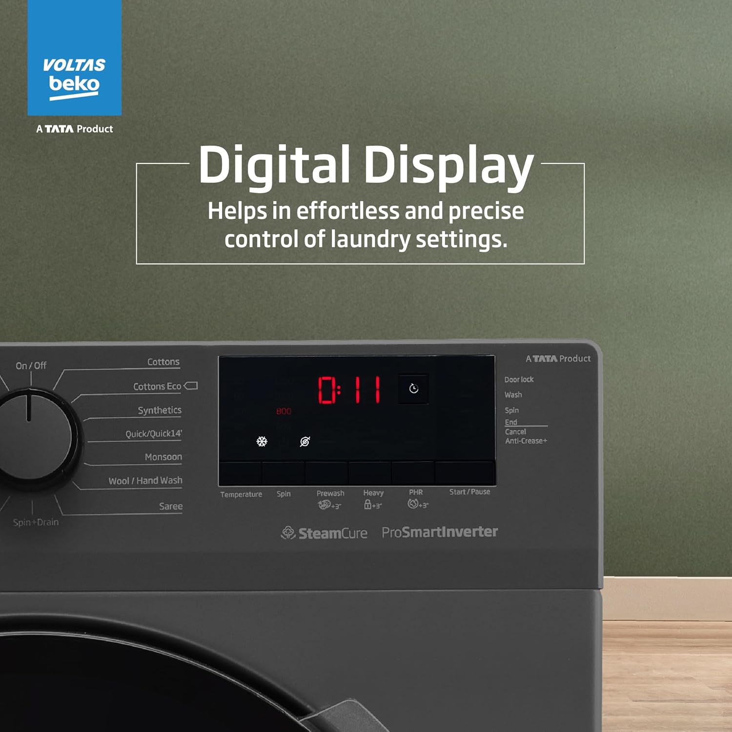 Voltas Beko, A Tata Product 8 Kg 5 Star Inverter Quick wash Fully-Automatic Front Loading Washing Machine (WFL8012B7JVBKA/AXV, Anthracite, In buit Heater/Hygiene steam)