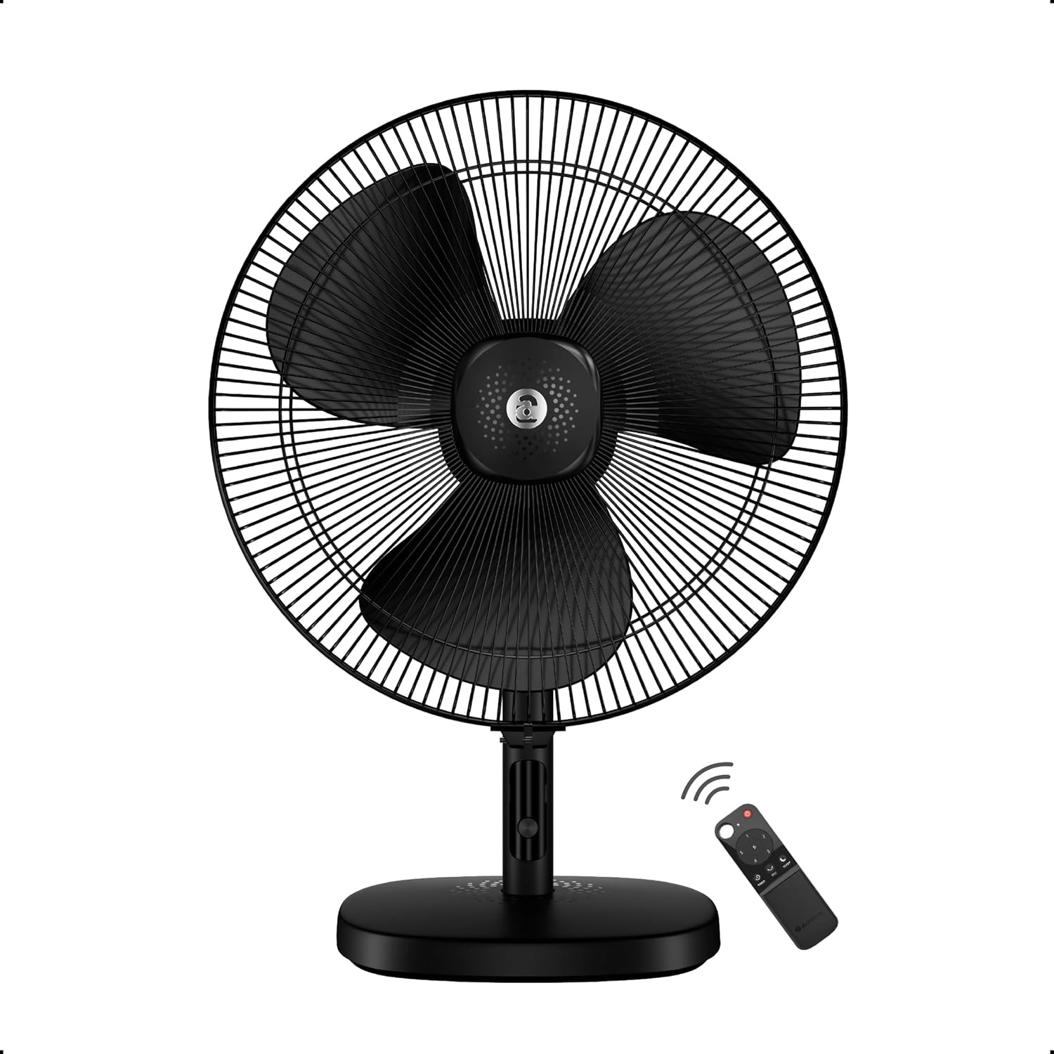 atomberg Renesa 400mm Table Fan | Ideal for Home & Office| Silent BLDC Stand Fan | LED Display | 6 Speeds | 35W | Remote with Oscillation, Timer, Sleep | Easy to Clean|2 Years Warranty (Black)