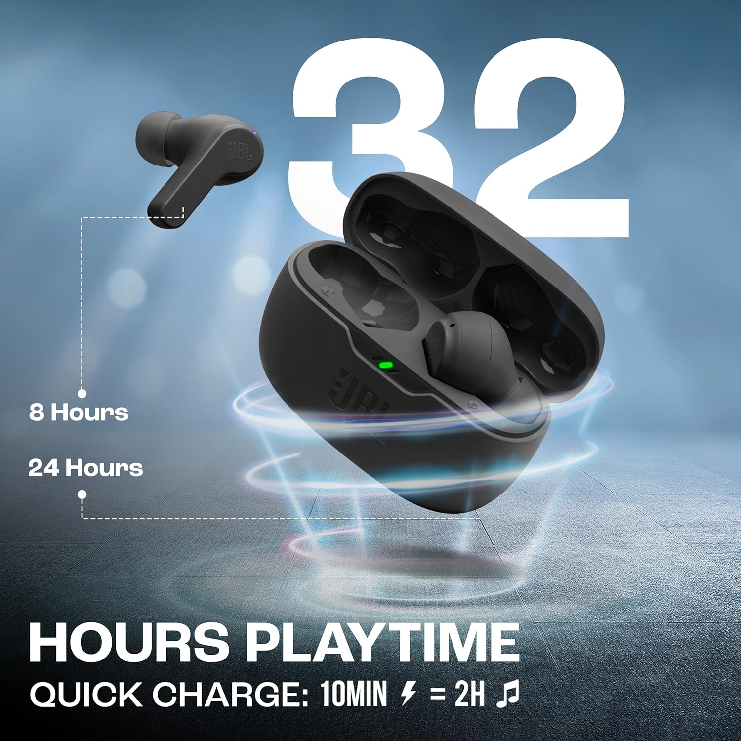 JBL Vibe Beam in-Ear Wireless Earbuds (TWS) with Mic,App for Customized Extra Bass Eq,32 Hours Battery&Quick Charge,Ip54 Water&Dust Resistance,Ambient Aware&Talk-Thru,Google Fastpair (Black)