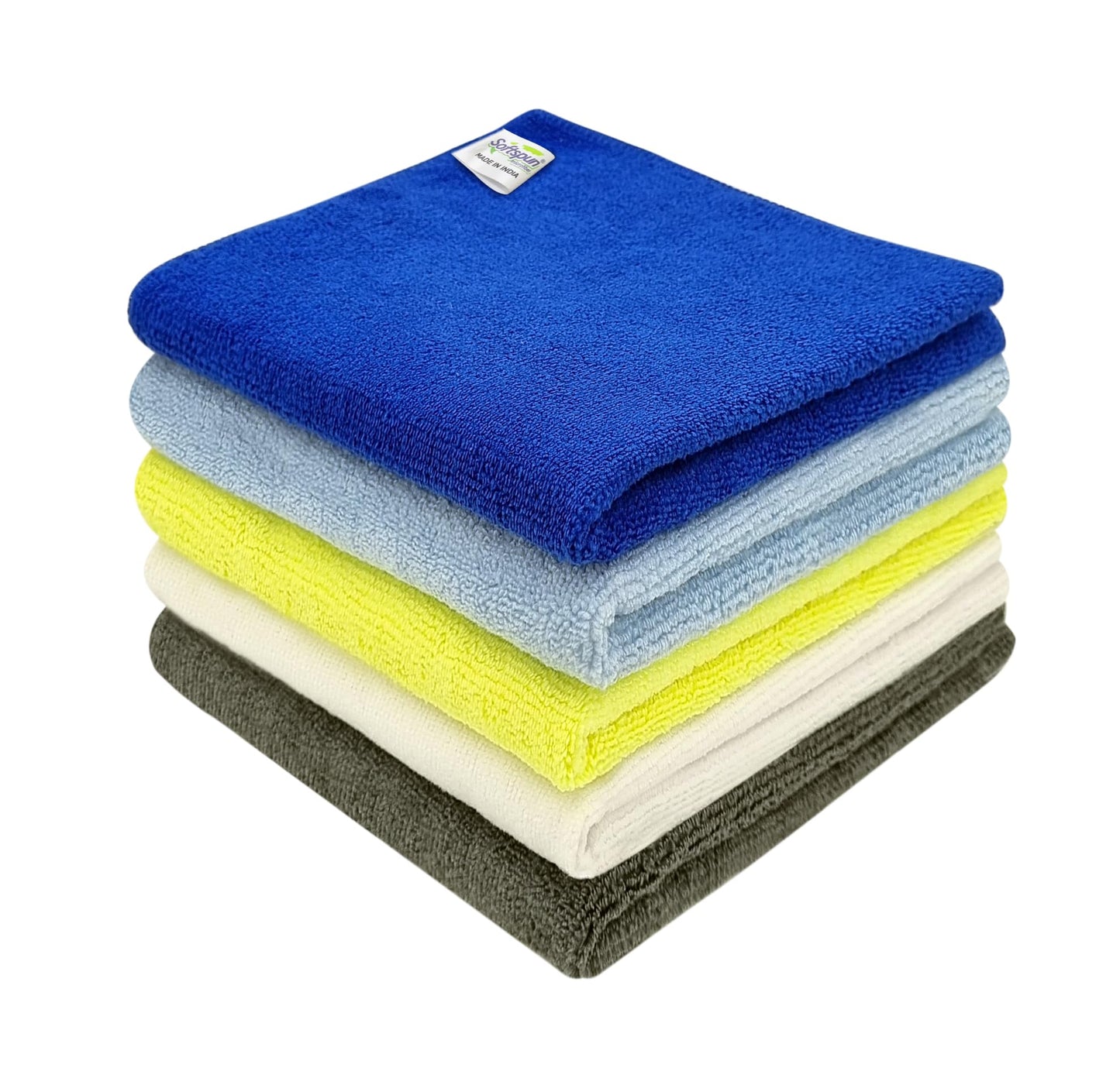SOFTSPUN Microfiber Cloth - 4 pcs - 40x40 cms - 340 GSM Grey! Thick Lint & Streak-Free Multipurpose Cloths - Automotive Microfibre Towels for Car Bike Cleaning Polishing Washing & Detailing.