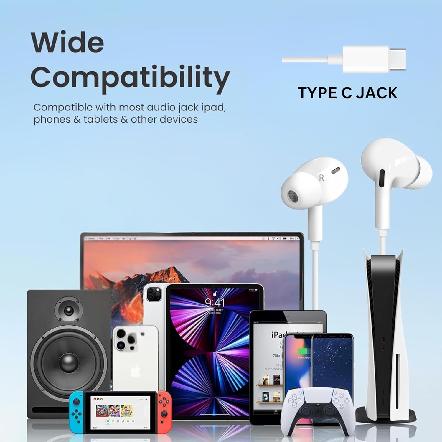 GZTouch Shot'-C PRO Type C Wired Earphone with Powerful HD Mic for Clear Sound, in-Line Volume Controller & Noise Cancellation Compatible with All Android & iOS Devices with CType Jack(White)