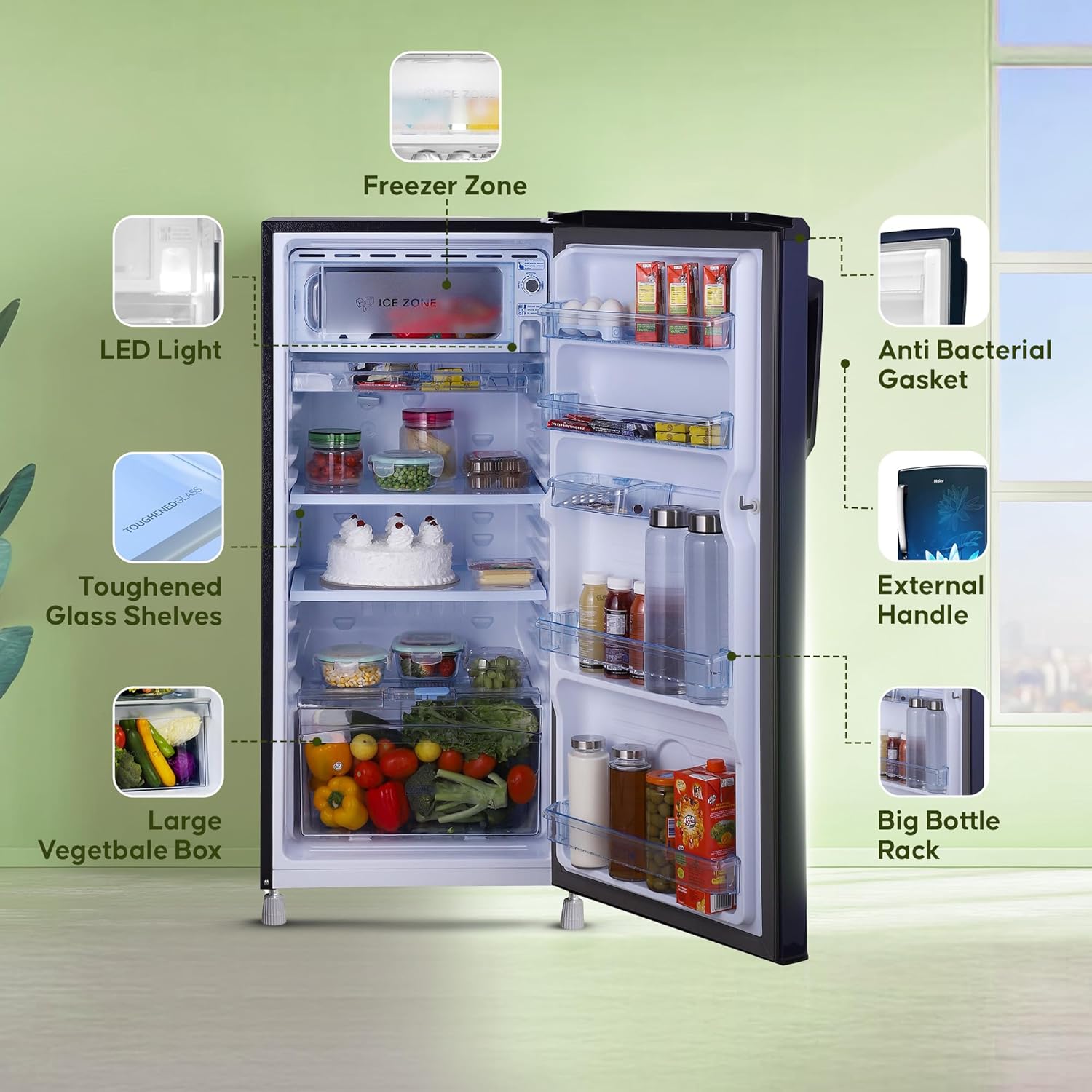 Haier 175 L, 2 Star, Direct-Cool Single Door Refrigerator (HED-182ML-N, Marine Lotus)