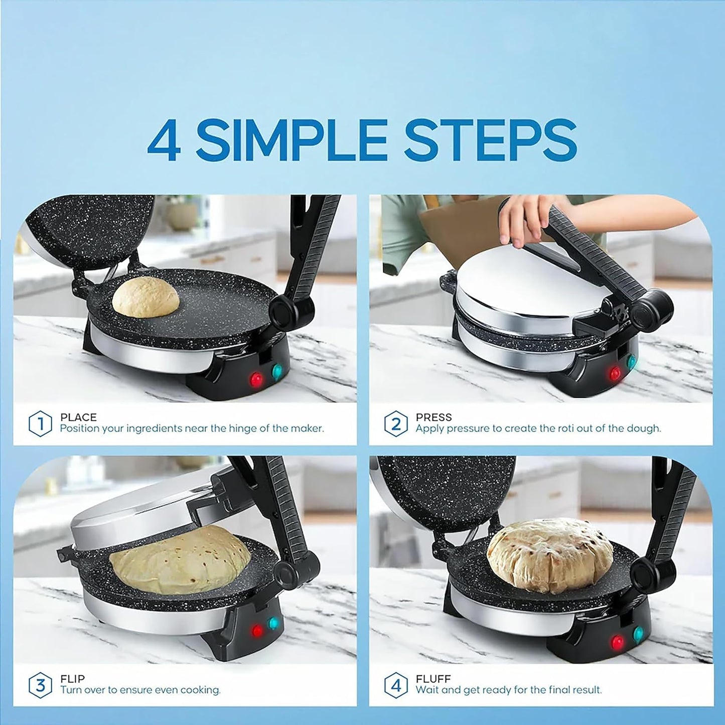 ISILER Multi Maker 950W Electric Automatic With 8.5 Inch Cooking Plate | Complete Roti/Chapati/Khakra Maker for Home | Super Smooth Non-Stick Coating | Cool Touch Handle | Fast Heating