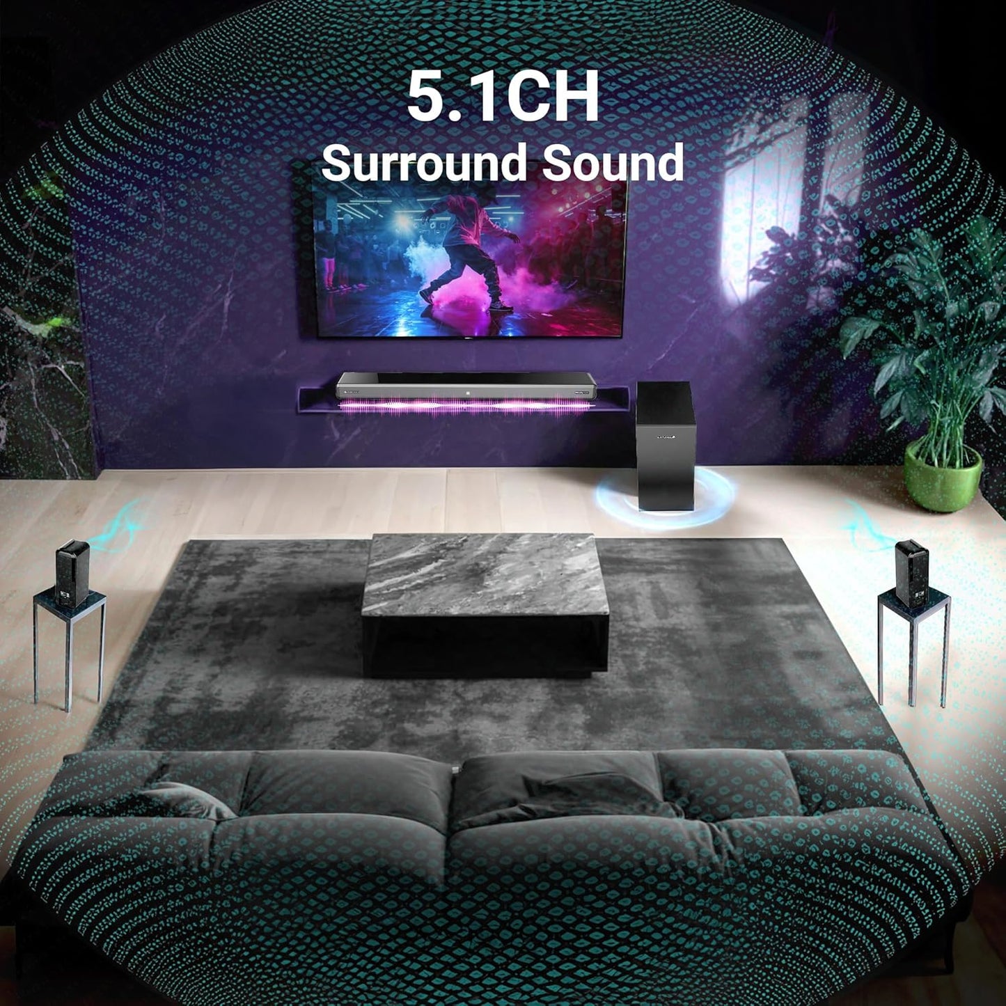 ZEBRONICS Juke BAR 9510WS PRO Dolby 5.1 Soundbar, Dolby Audio, 600 Watts, Wireless (Dual Rear Satellites & 6.5" Subwoofer), Triple Driver Soundbar, Bluetooth v5.1 | HDMI (ARC) | Optical | USB | AUX