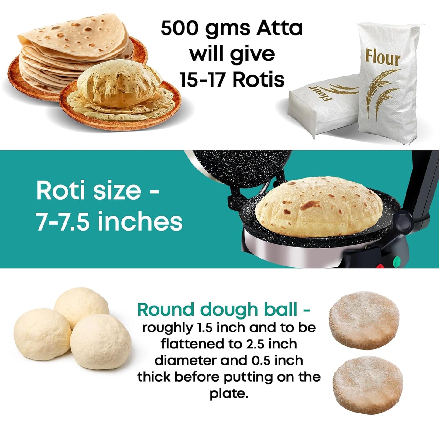 Libra Roti Maker Machine - Electric Roti Maker with Non-Stick 8.5inch Plates and Durable Handle, Auto Temperature Control Chapati Maker Machine with Indicator Lights, 950 Watts, Silver