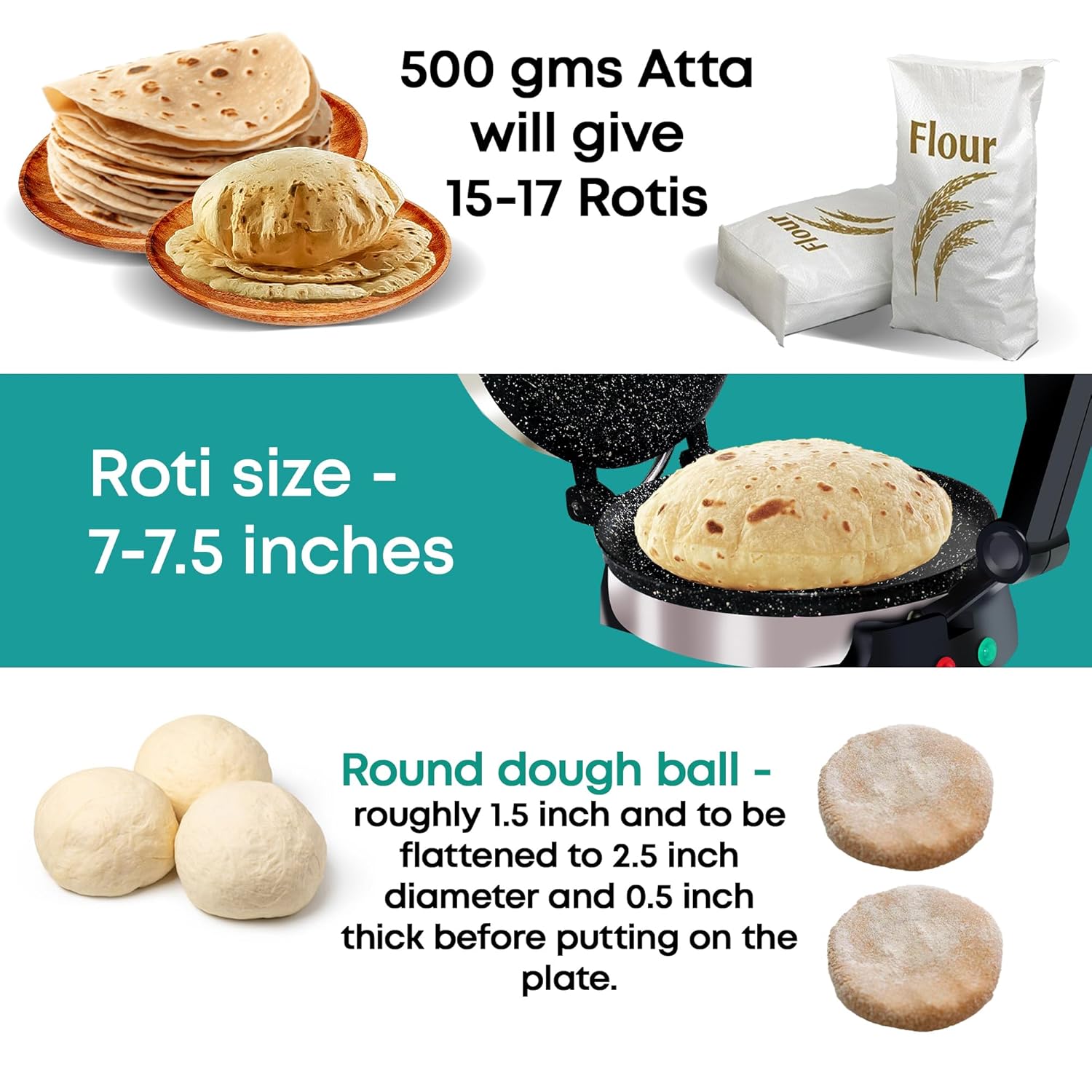 Libra Roti Maker Machine - Electric Roti Maker with Non-Stick 8.5inch Plates and Durable Handle, Auto Temperature Control Chapati Maker Machine with Indicator Lights, 950 Watts, Silver