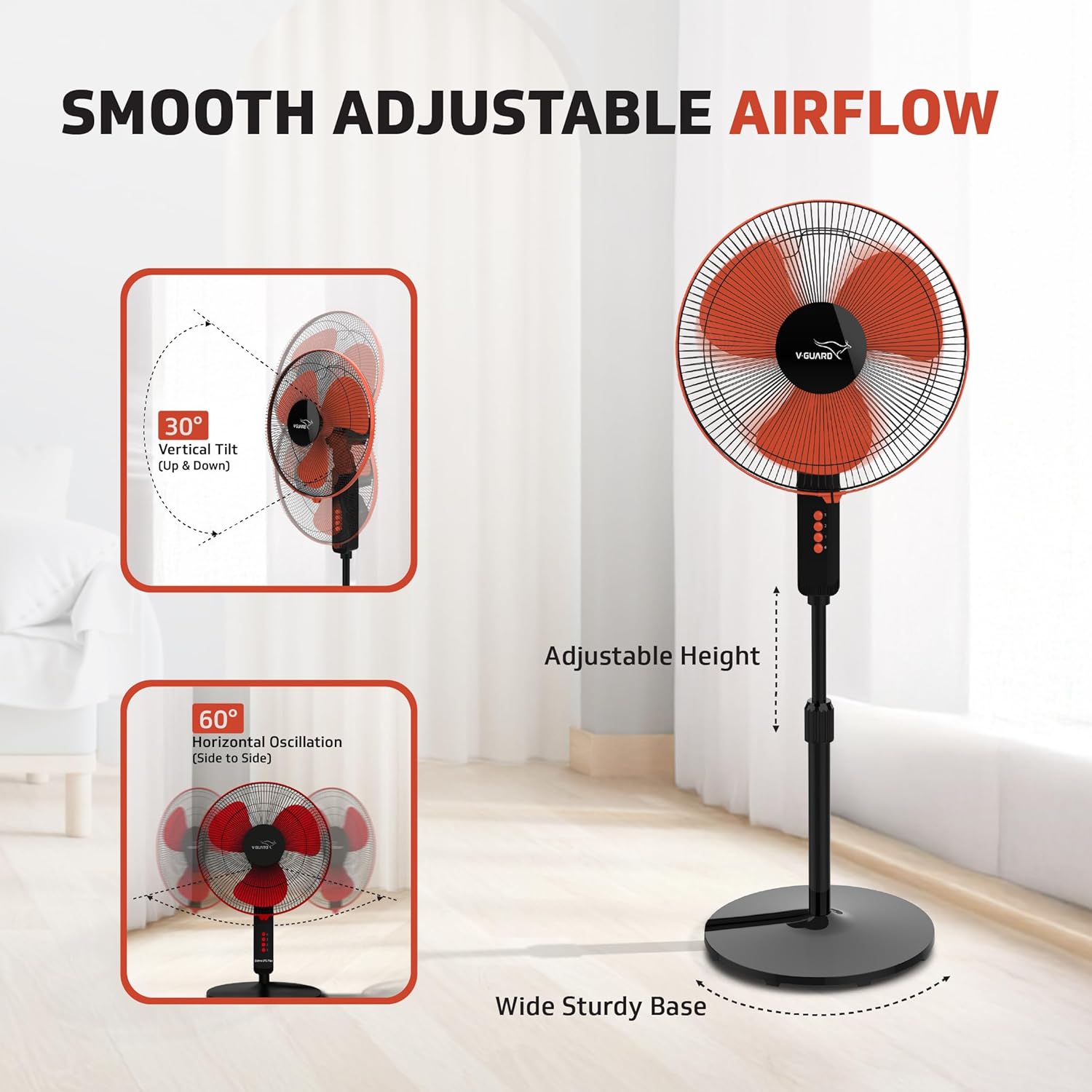 V-Guard Esfera STS Plus Pedestal Cum Table Fan | Versatile 2-In-1 Operation | 1350 RPM Motor | Customisable Tilt And Oscillation Control | Red Black | 40 cm (400mm)