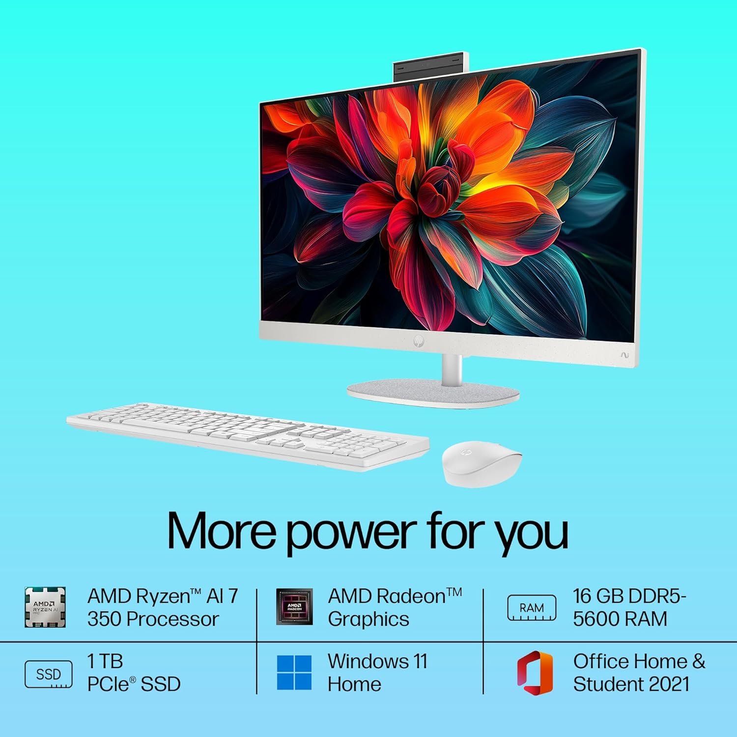 HP Next Gen AI AIO, AMD Ryzen AI 7 350, 50 Tops,(16GB DDR5,1TB SSD) IPS, 300 nits, Anti-Glare, 27inch(68.6cm) FHD, Win 11, Office24, Shell White, 11.9kg, FHD Camera w/Privacy shuttter, 27-ct2073in