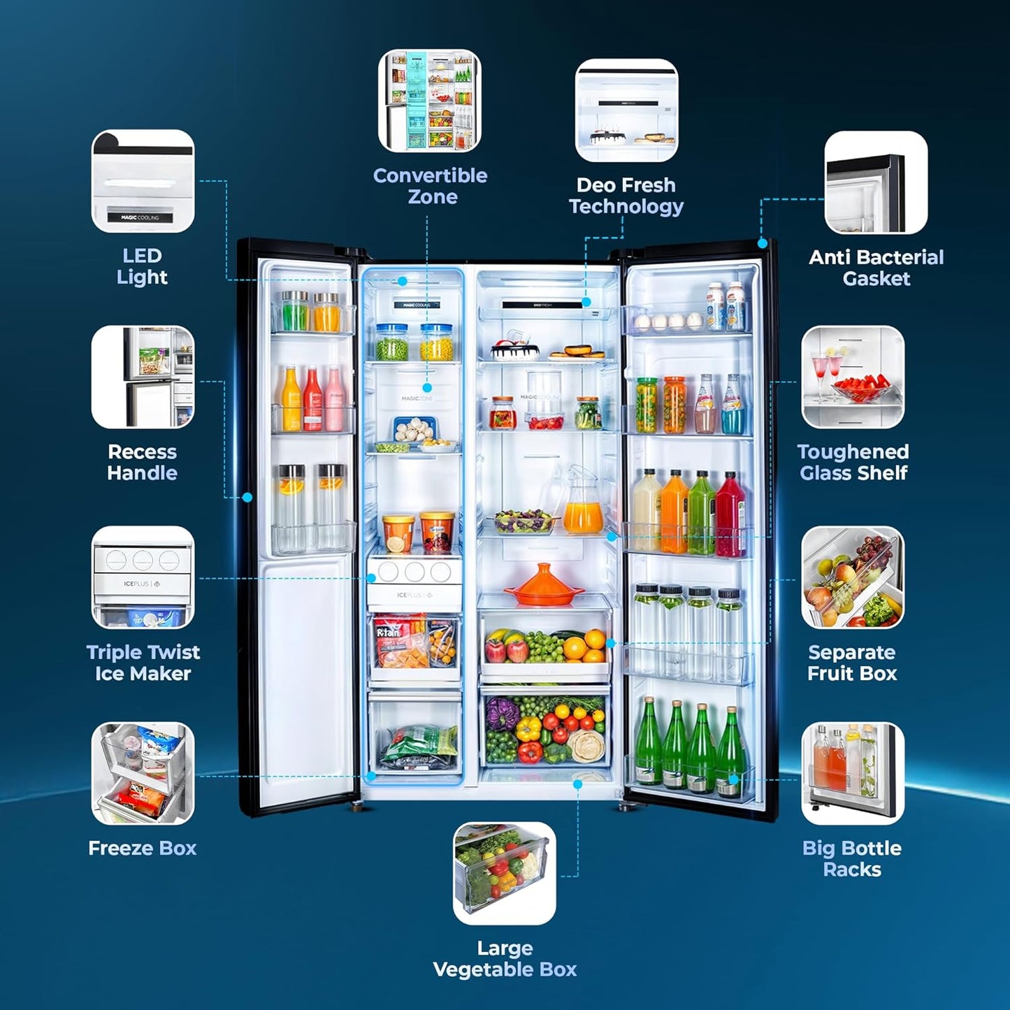 Haier 602L 3Star 2 Door Side by Side Frost Free Refrigerator|100% Convertible|Expert Inverter|Digital Display Panel|Jumbo Ice Maker|Deo Fresh Technology (HRS-682KS, Black Steel)