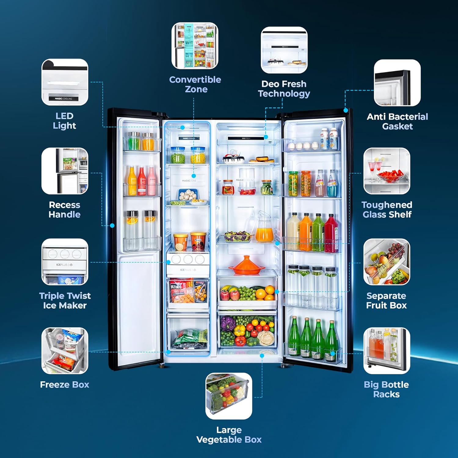 Haier 602L 3Star 2 Door Side by Side Frost Free Refrigerator|100% Convertible|Expert Inverter|Digital Display Panel|Jumbo Ice Maker|Deo Fresh Technology (HRS-682KS, Black Steel)