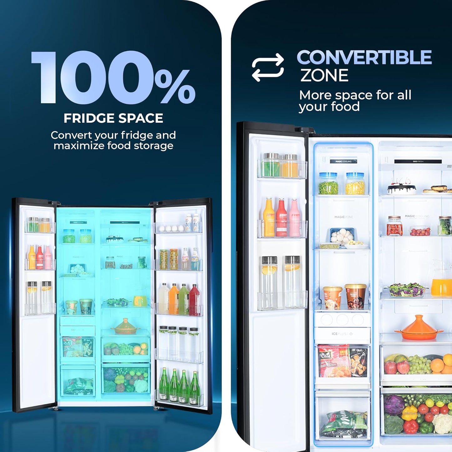 Haier 602L 3Star 2 Door Side by Side Frost Free Refrigerator|100% Convertible|Expert Inverter|Digital Display Panel|Jumbo Ice Maker|Deo Fresh Technology (HRS-682KS, Black Steel)