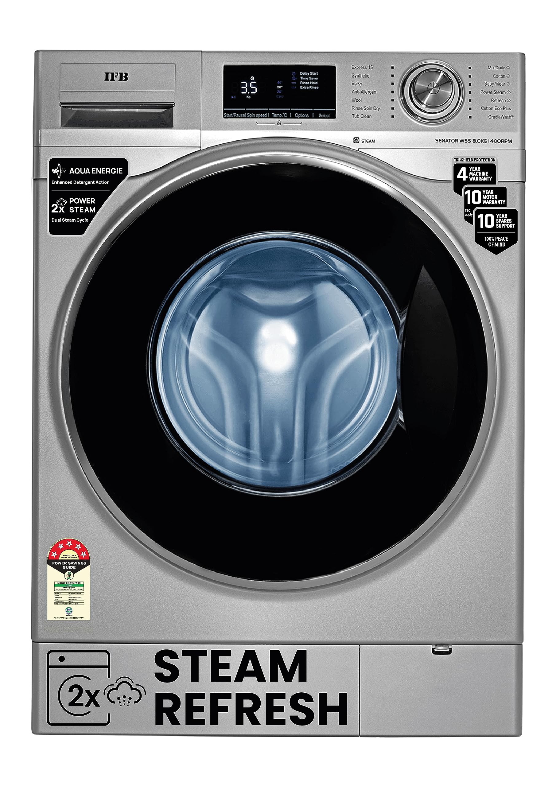 IFB 8 Kg 5 Star Powered by AI with 9 Swirl Wash, WiFi, Fully Automatic Front Load Washing Machine (Senator MBN 8012, Steam Refresh Program with Eco Inverter, Mocha)