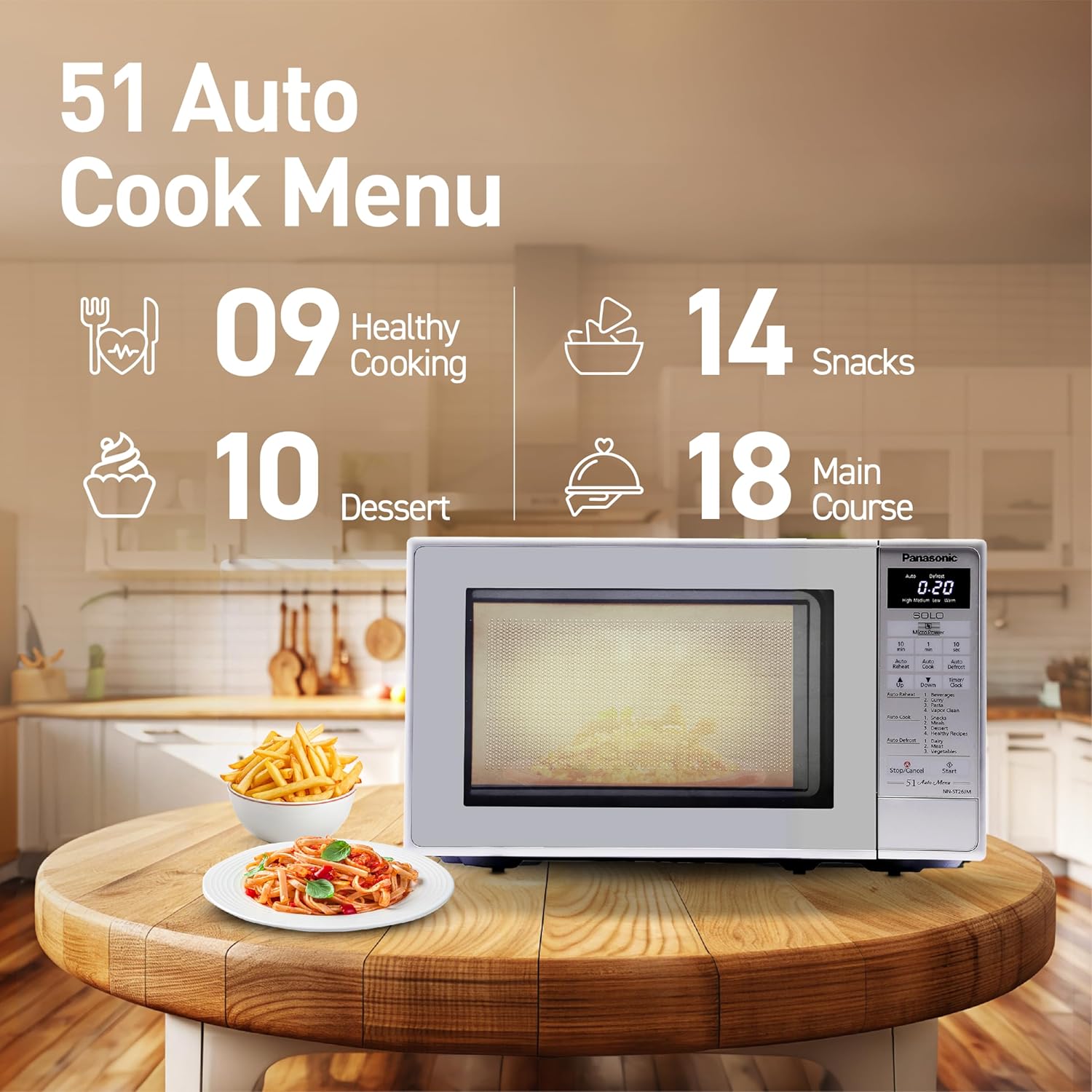 Panasonic 20L Solo Microwave Oven (NN-ST26JMFDG, Silver, 51 Auto Menus)