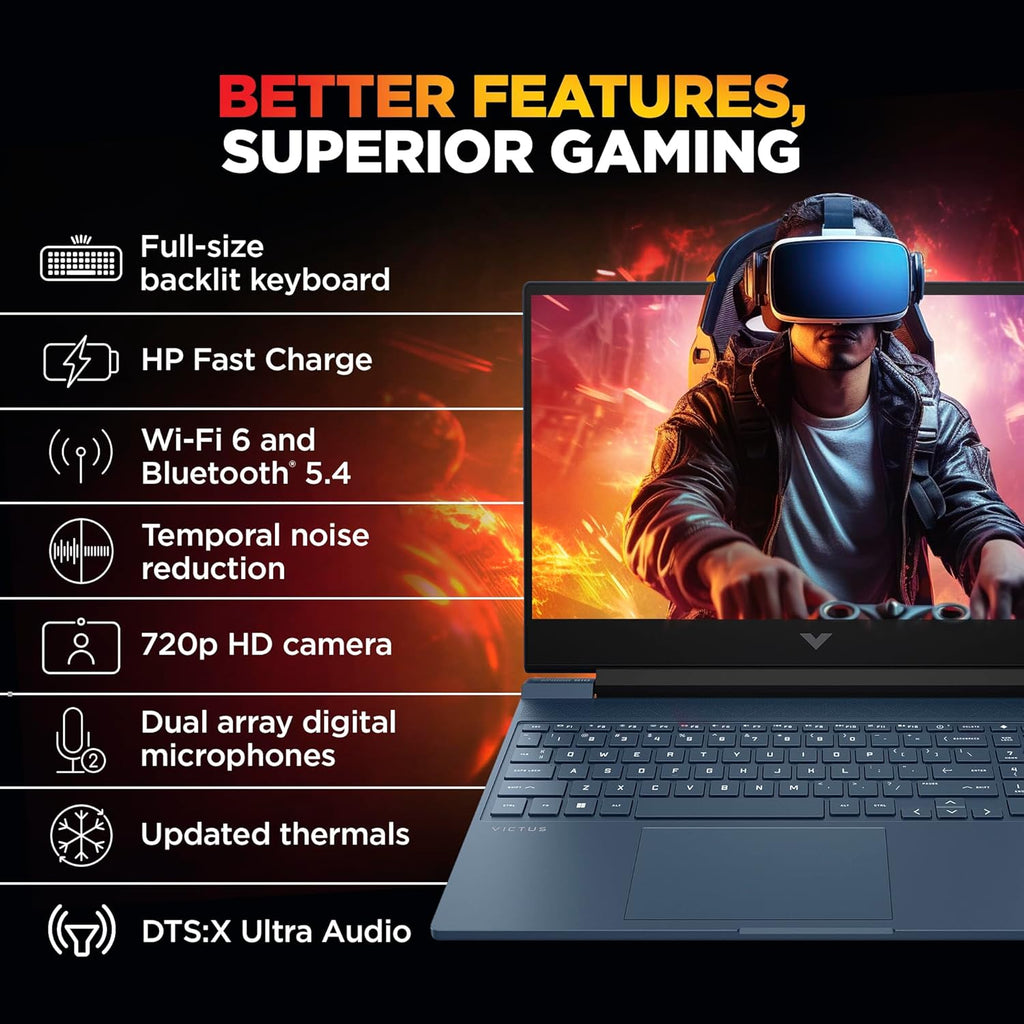 HP Smartchoice Victus, 13th Gen Intel Core i5-13420H Processor, 4GB RTX 3050, Upgrade(Upto 32GB) 16GB DDR4, 512GB SSD, FHD, 144Hz, IPS, 15.6’’/39.6cm, Win11, Office24, Blue, 2.29kg, fa2190TX Laptop