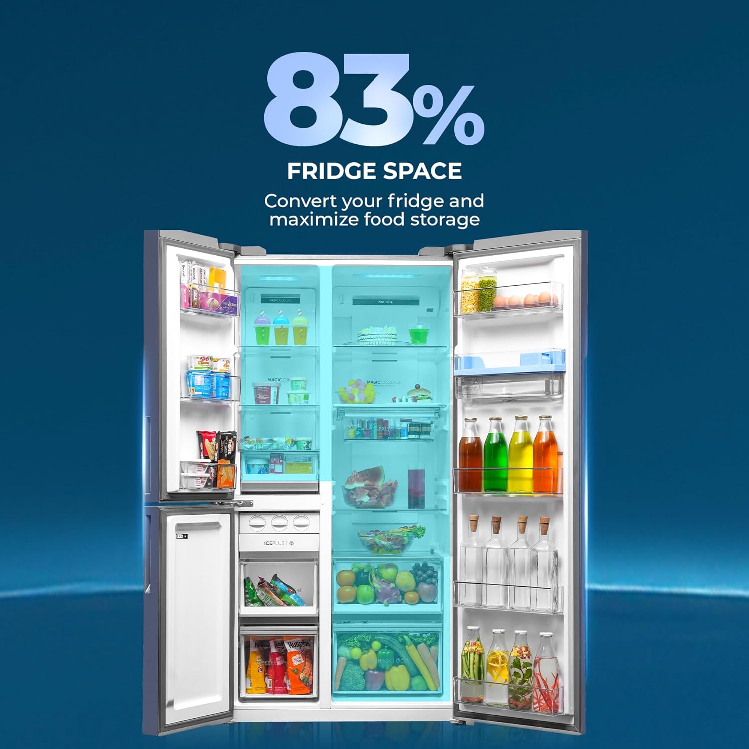 Haier 592L 3Star 3-Door Water Dispenser Side by Side Frost Free Refrigerator|Convertible|Smart Sense AI|Inverter|Digital Display Panel|Deo Fresh Technology (2025 Model, HRT-683WGKU1, Graphite Black)