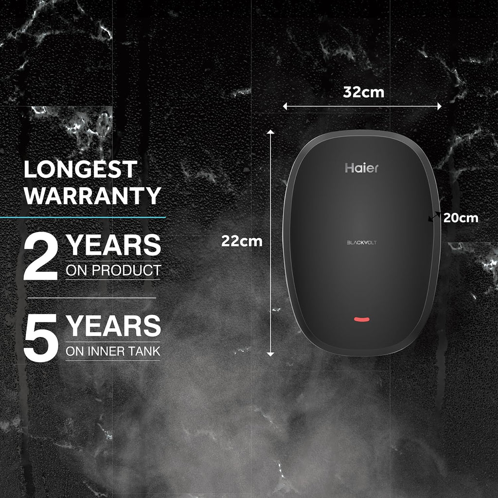 Haier BlackVolt Instant Water Heater 3 Litre with 3kW | Fast Heating | Copper Heating Element | 6.5 Bar Pressure | Instant Geyser for Kitchen & Bathroom | 5-Year Tank Warranty | EI3V-BLACKVOLT