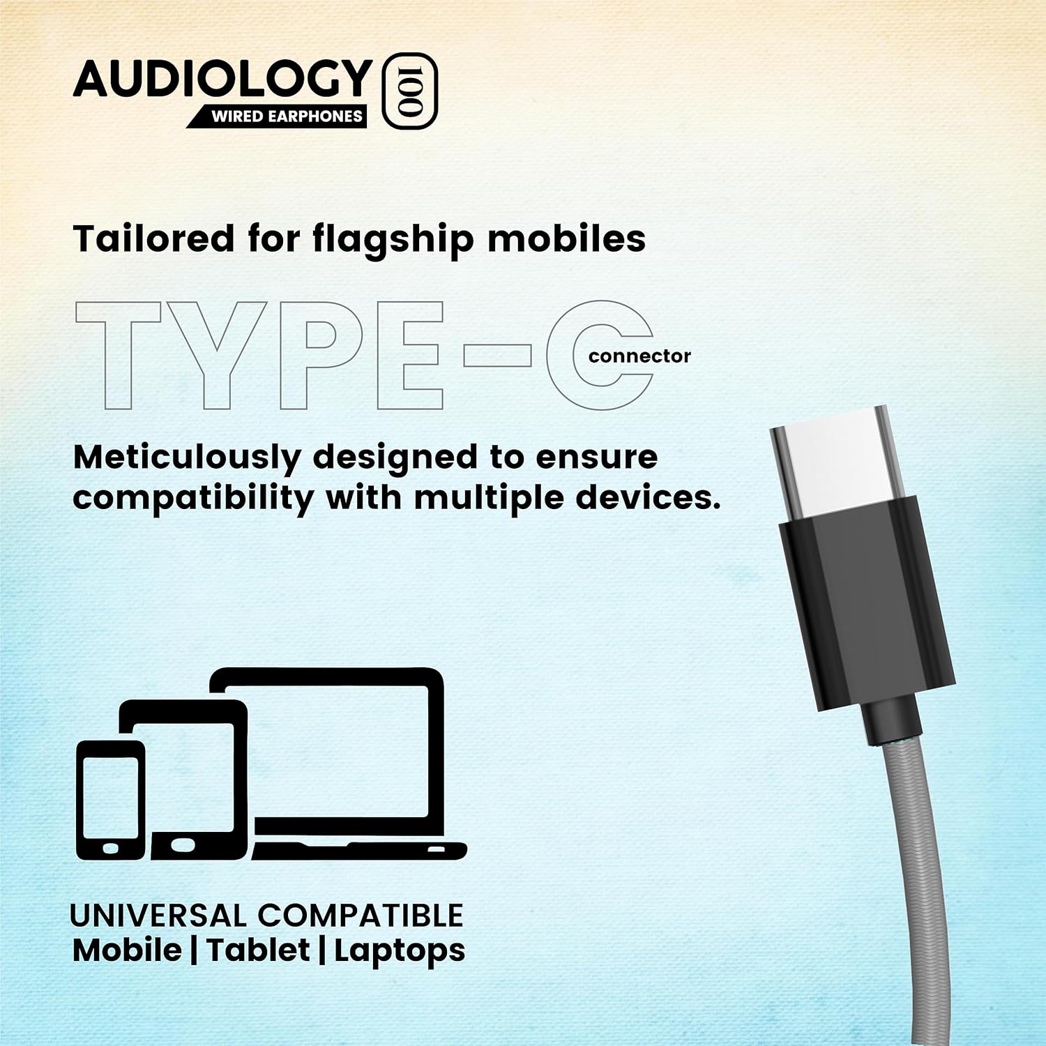 MOZU Audiology 100 Type C Earphone/Headphone with mic Rugged Wire Wide Compatibility Earphone (Fossil Grey)