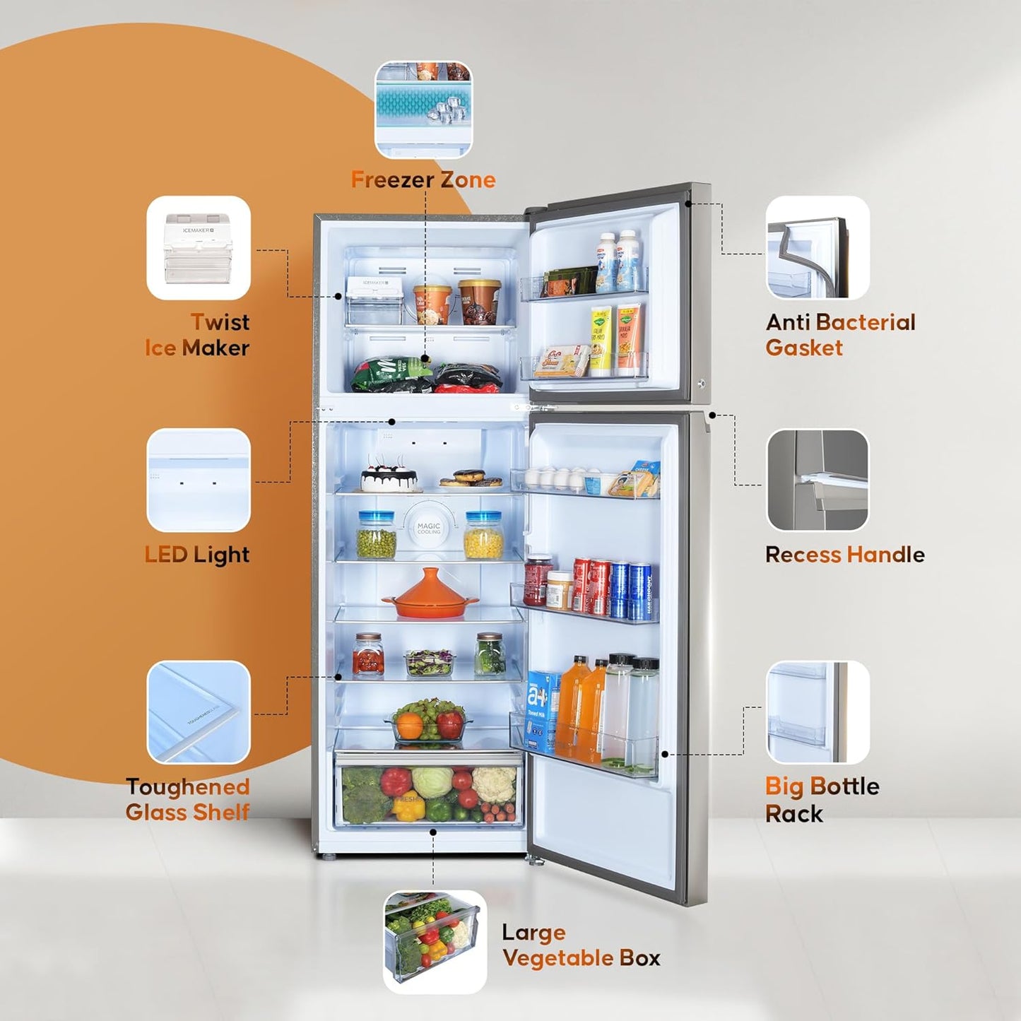 Haier 328 L, 3 Star, Convertible 10-in-1, Triple Inverter & Dual Fan Motor Technology, Frost Free Double Door Refrigerator (HEF-333TS-P, Inox Steel)