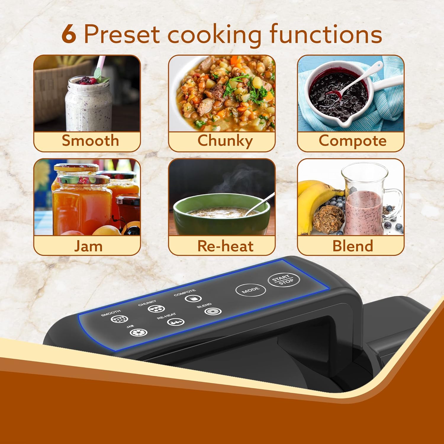 AGARO Elite Soup Maker, 1 Litre, Automatic Blending & Heating,6 Preset Cooking Functions, Copper Motor, Stainless Steel Blades, Grey