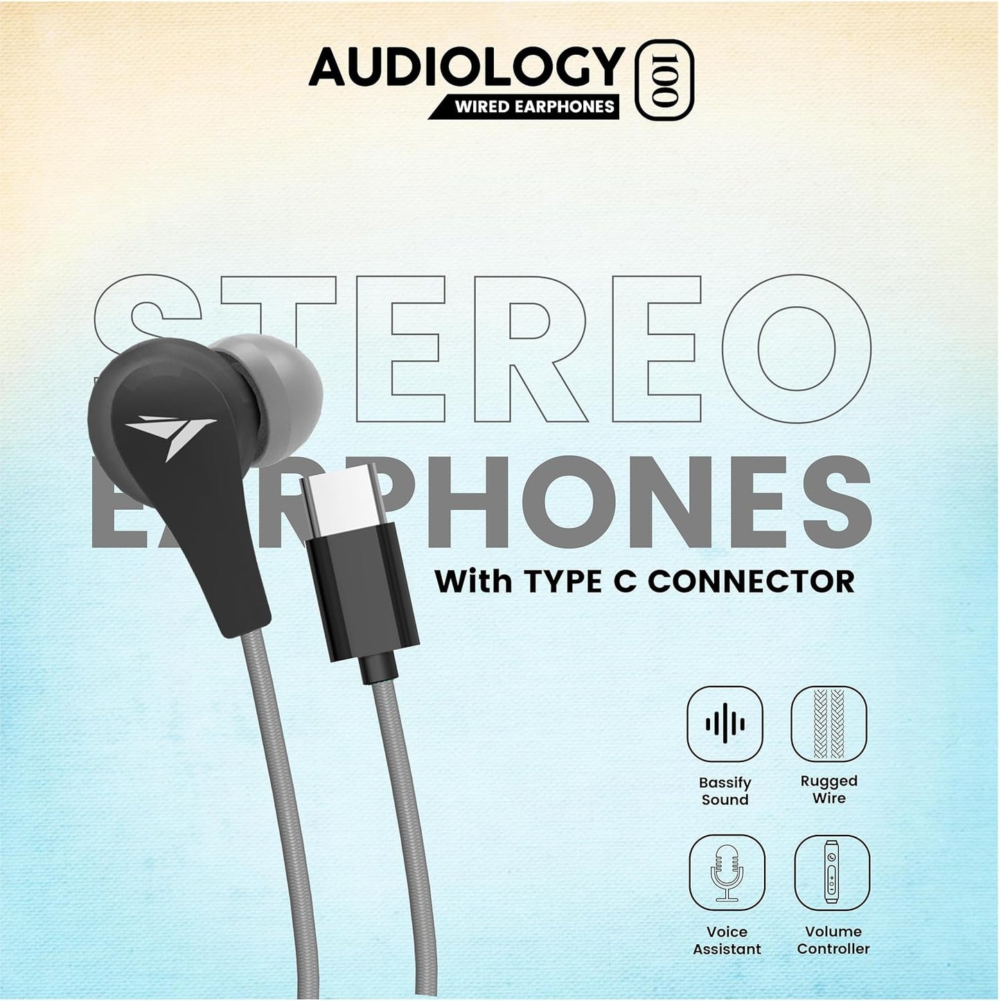 MOZU Audiology 100 Type C Earphone/Headphone with mic Rugged Wire Wide Compatibility Earphone (Fossil Grey)