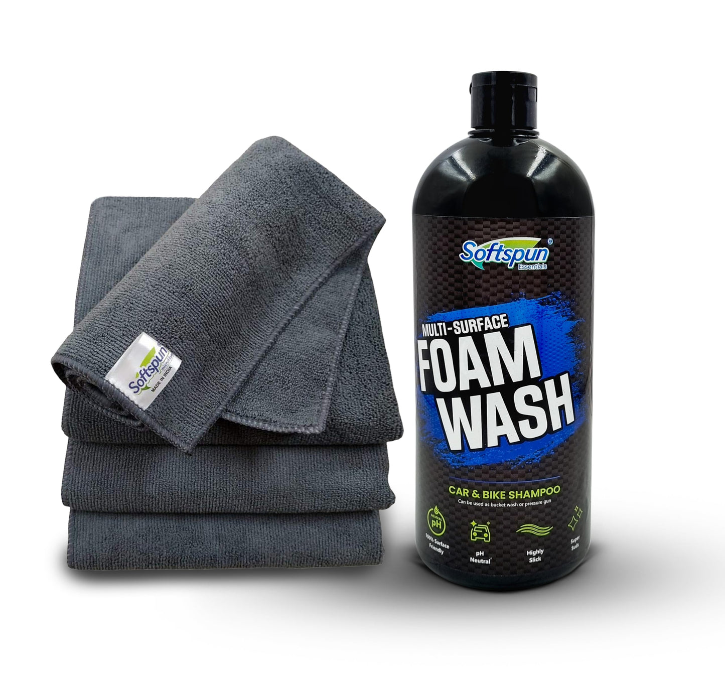 SOFTSPUN Microfiber Cloth - 4 pcs - 40x40 cms - 340 GSM Grey! Thick Lint & Streak-Free Multipurpose Cloths - Automotive Microfibre Towels for Car Bike Cleaning Polishing Washing & Detailing.