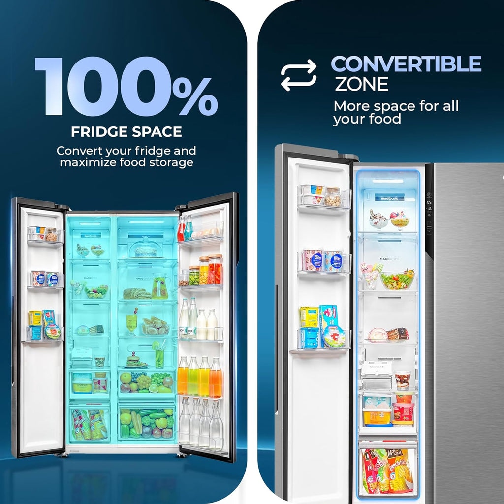 Haier 596L 3Star 2 Door Side by Side Frost Free Refrigerator|100% Convertible|Expert Inverter|Digital Display Panel|Twist Ice Tray|Deo Fresh Technology (HES-690SS, Shiny Silver)