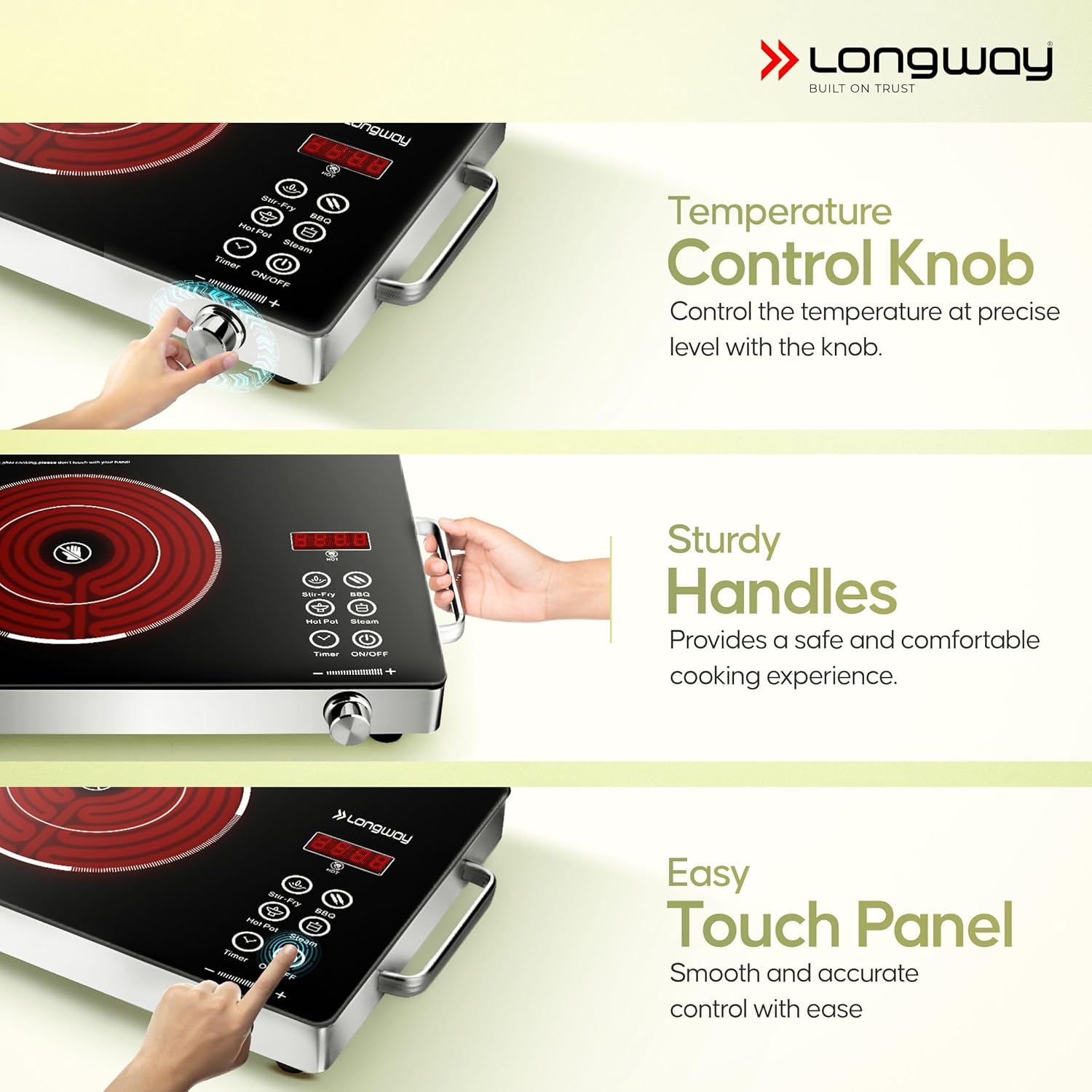 Longway Infralite Pro ICT 2200 W Infrared Induction Cooktop with Free Stainless Steel Grill | Auto Shut Off & Overheat Protection (Black, Touch Control)