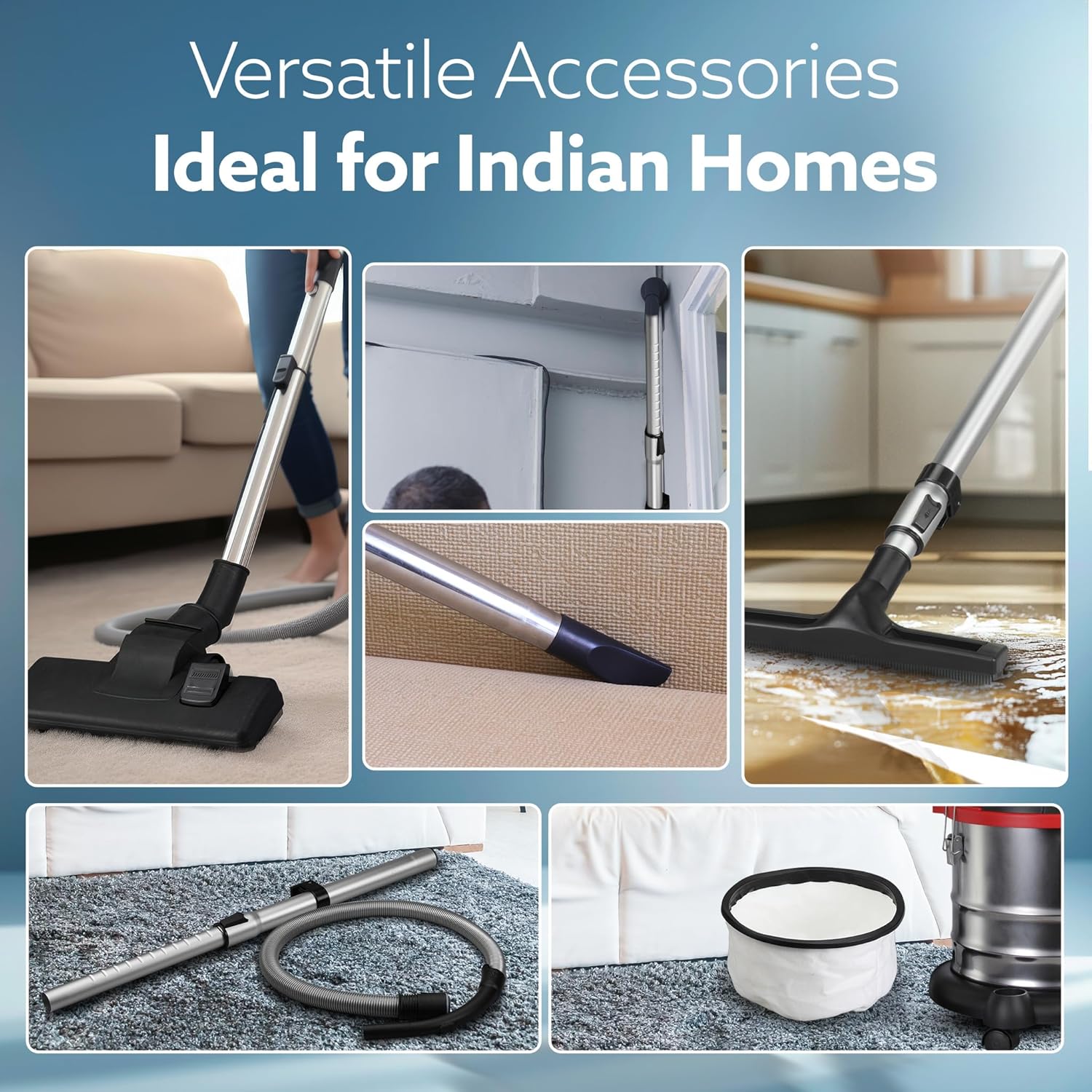 AGARO Ace Wet & Dry Vacuum Cleaner for Home, 1600 Watts, 21.5 kPa Suction Power, 21 litres Tank Capacity, for Home Use, Blower Function, Washable 3L Dust Bag, Stainless Steel Body (Black, Red, Steel)