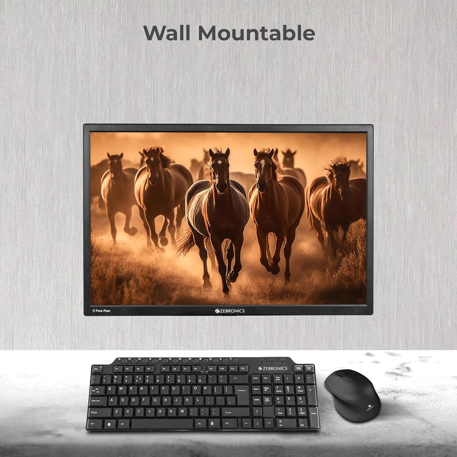 Zebronics EA122 LED Monitor with HD+ 1680x1050, 2000000:1 Contrast Ratio (Dynamic), 250cd/m² Brightness (max), Wall Mountable, Dual Input HDMI & VGA, 16:10 Aspect Ratio, 16.7M Colors