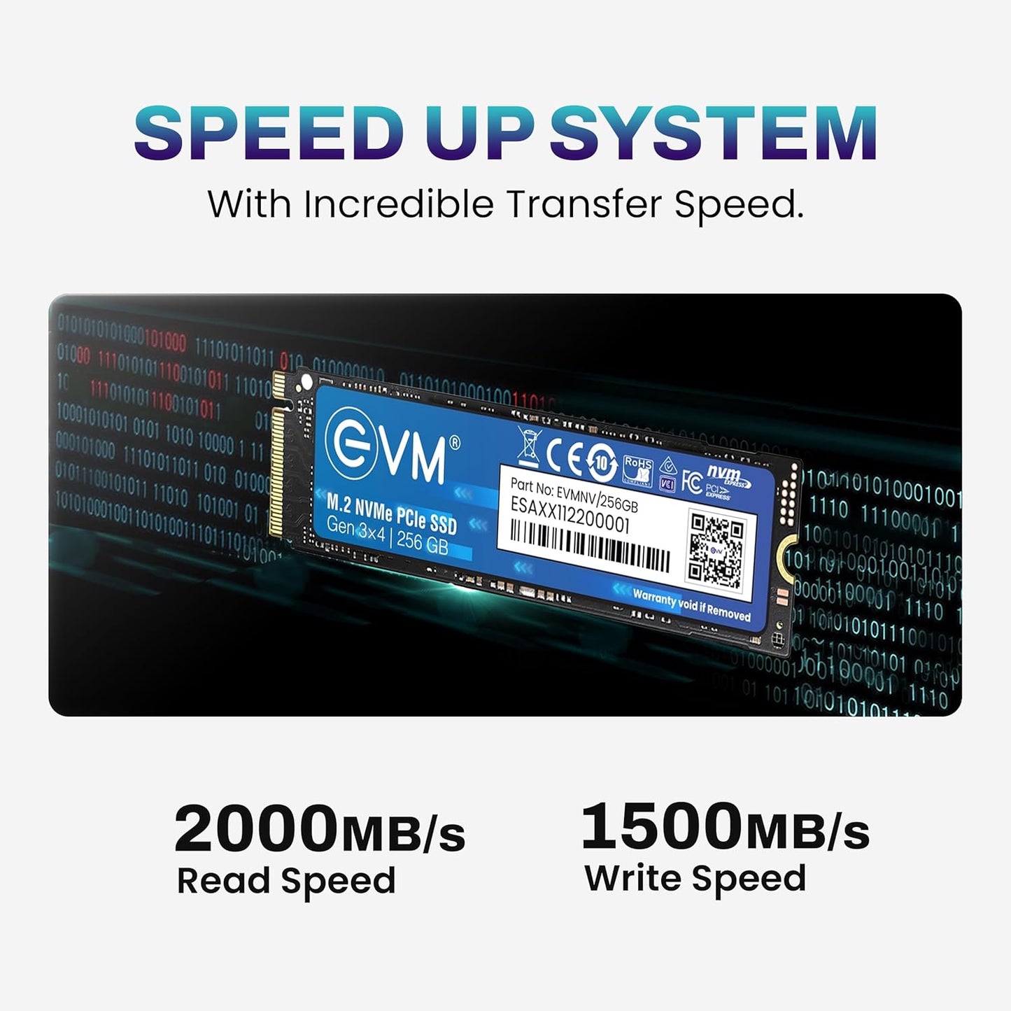 EVM M.2 NVMe Internal SSD (2280) - 2000MB/s Read - PCIe Interface Gen 3x4-4X Faster Than SATA SSD- 5 Year Warranty, (EVMNV/256GB)