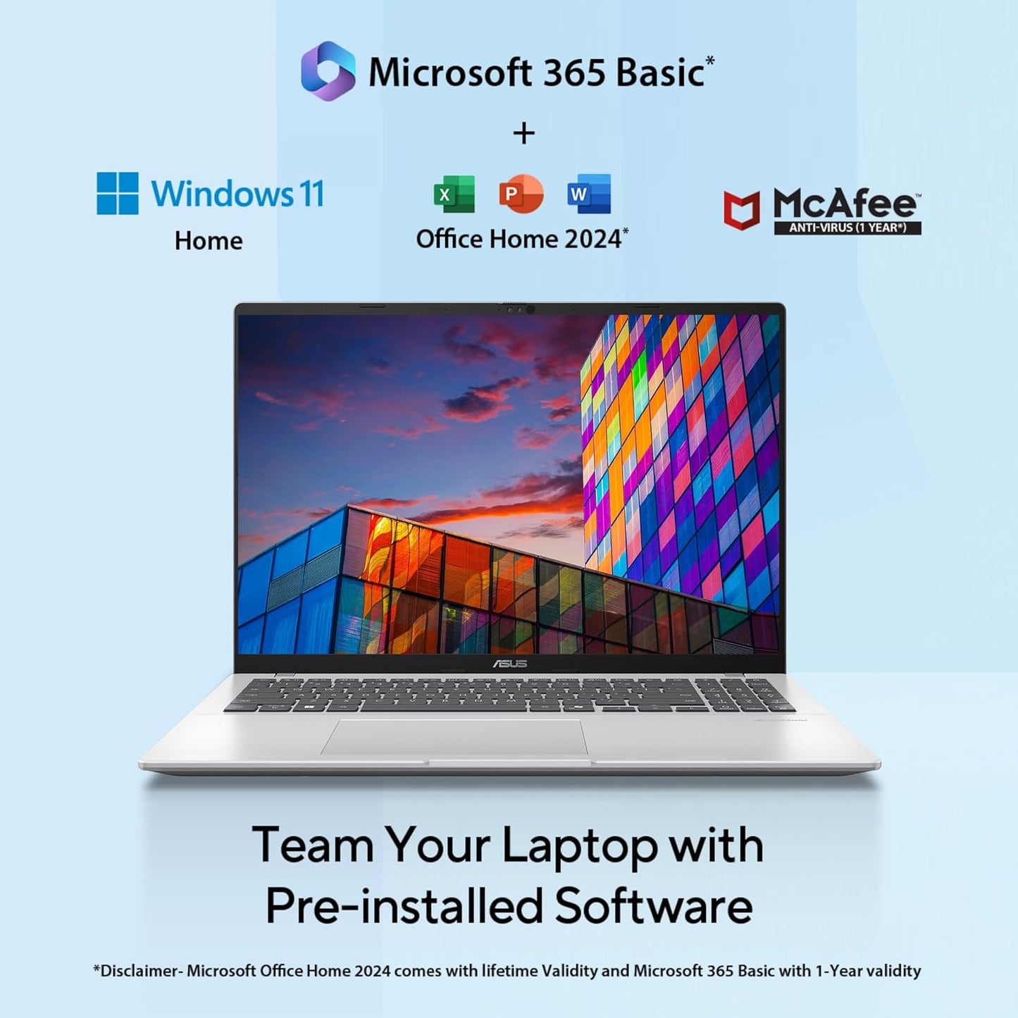 ASUS Vivobook 16,Intel Core Ultra 5 (Series 2),Thin & Light(Intel iGPU/16GB RAM/512GB SSD/FHD+/16"/60Hz/Backlit Keyboard/Windows 11/M365 Basic (1Year)*/Office Home 2024/Silver/1.88 kg) X1607CA-MB142WS